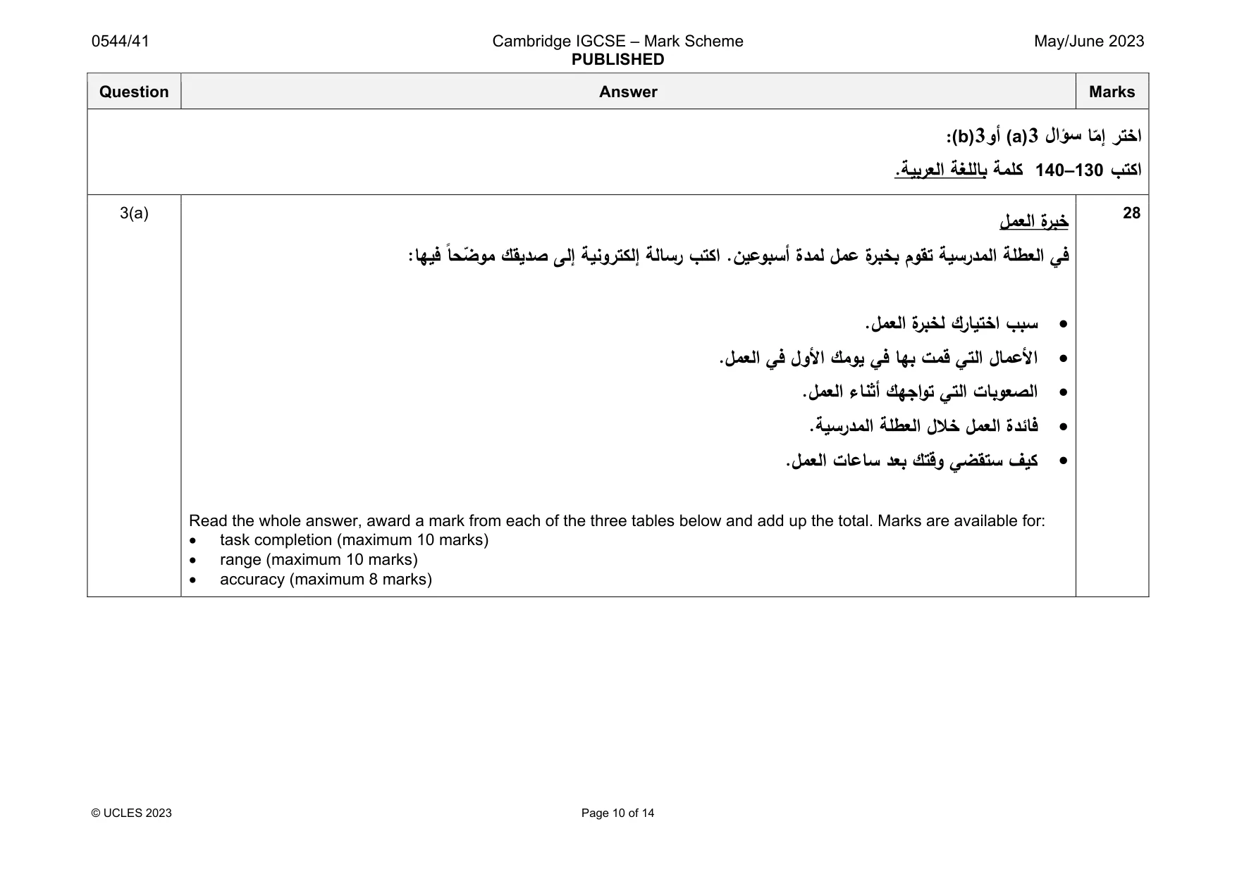 Mark scheme, page 10 of 14