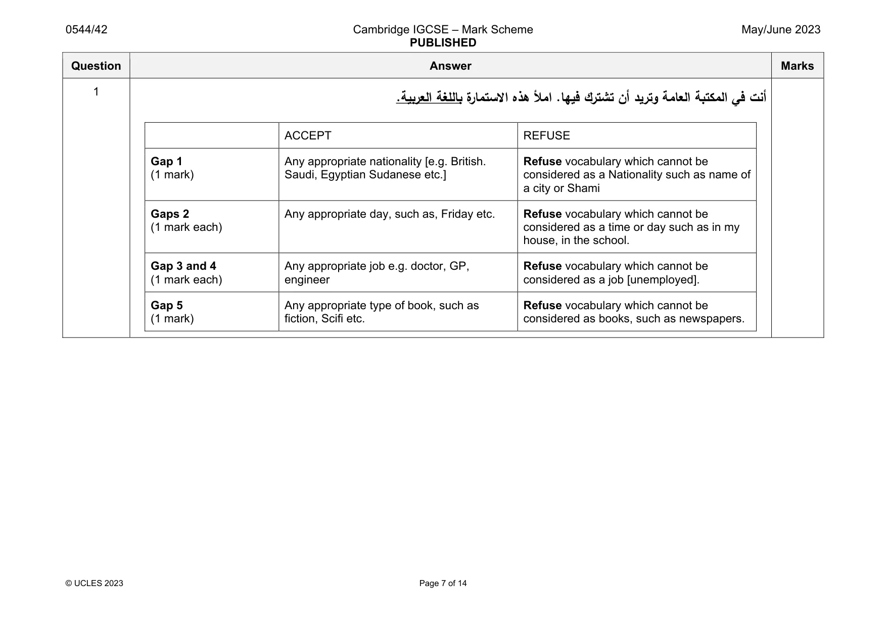 Mark scheme, page 7 of 14