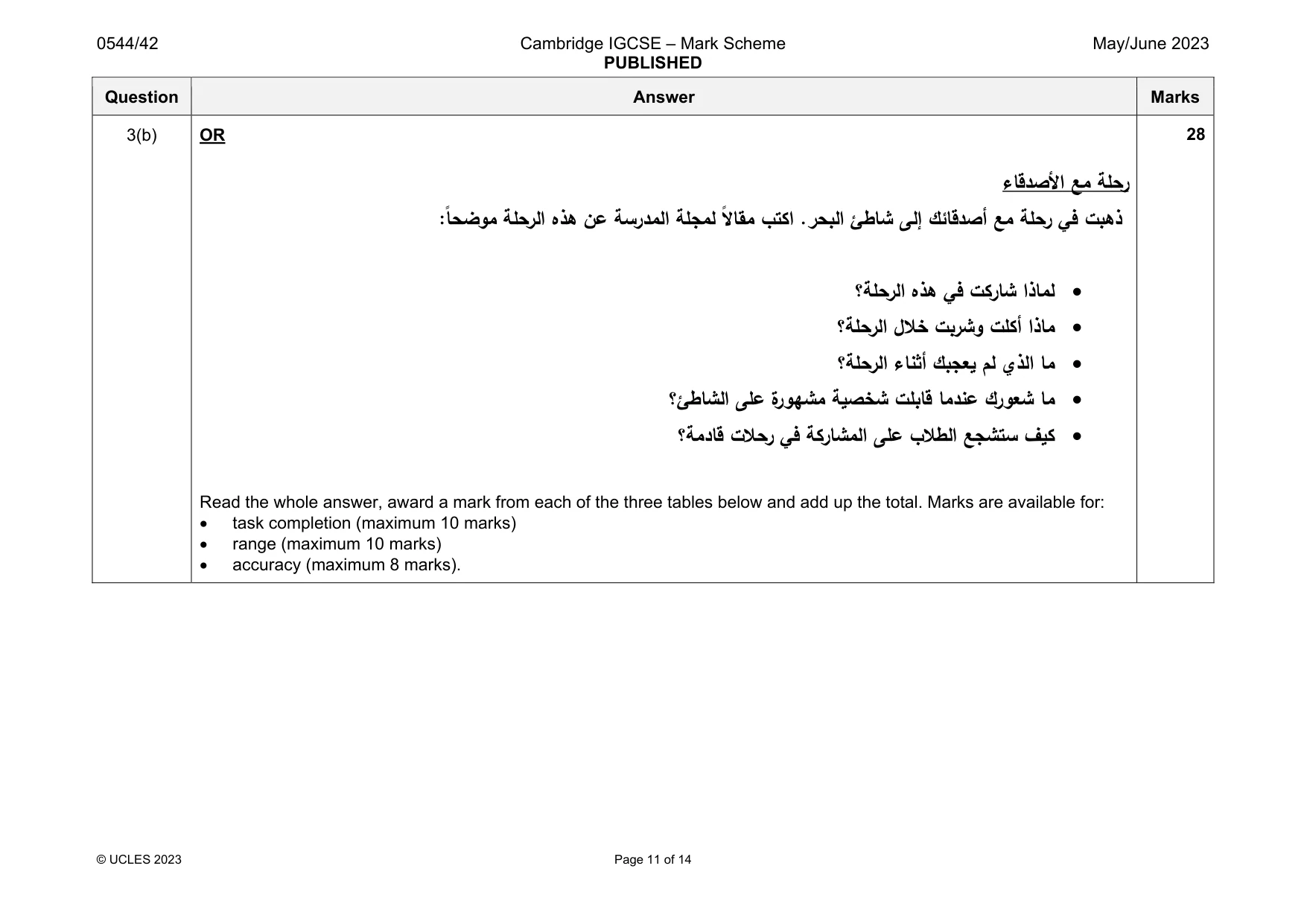 Mark scheme, page 11 of 14