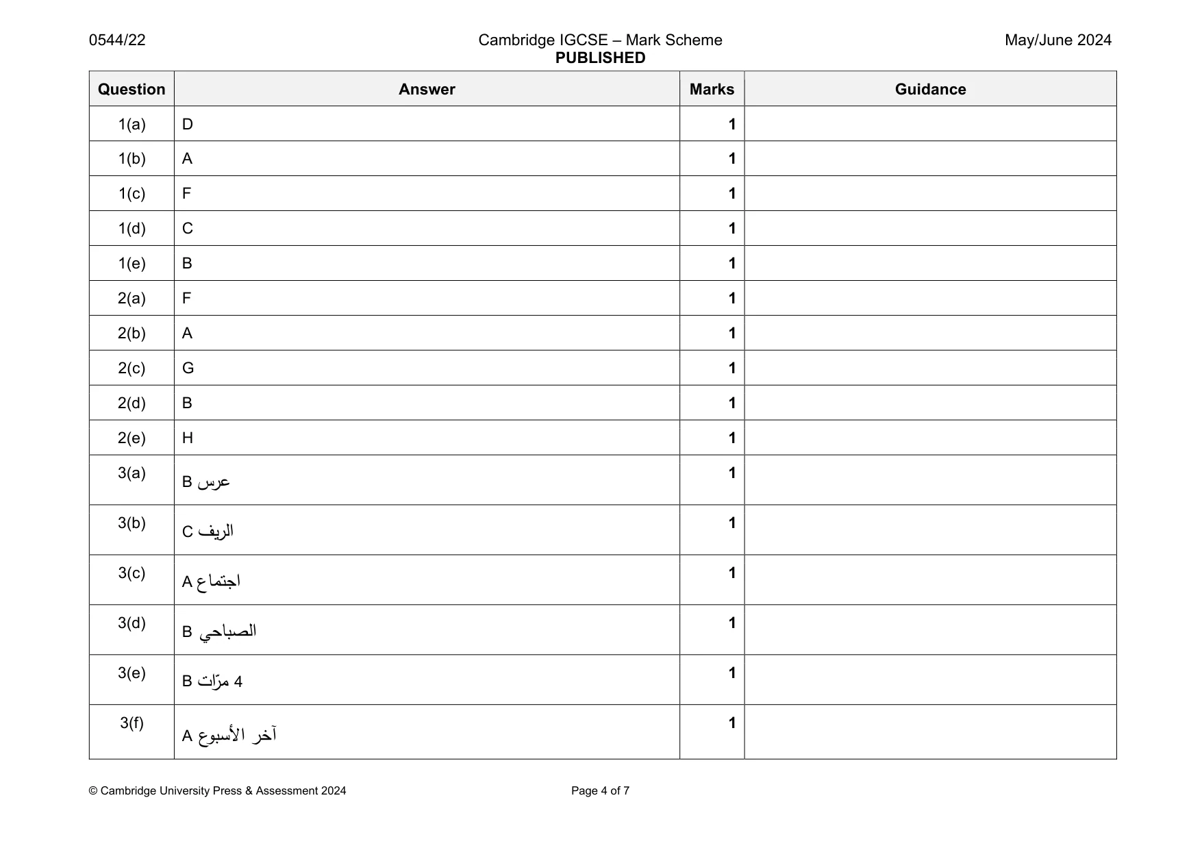 Mark scheme, page 4 of 7