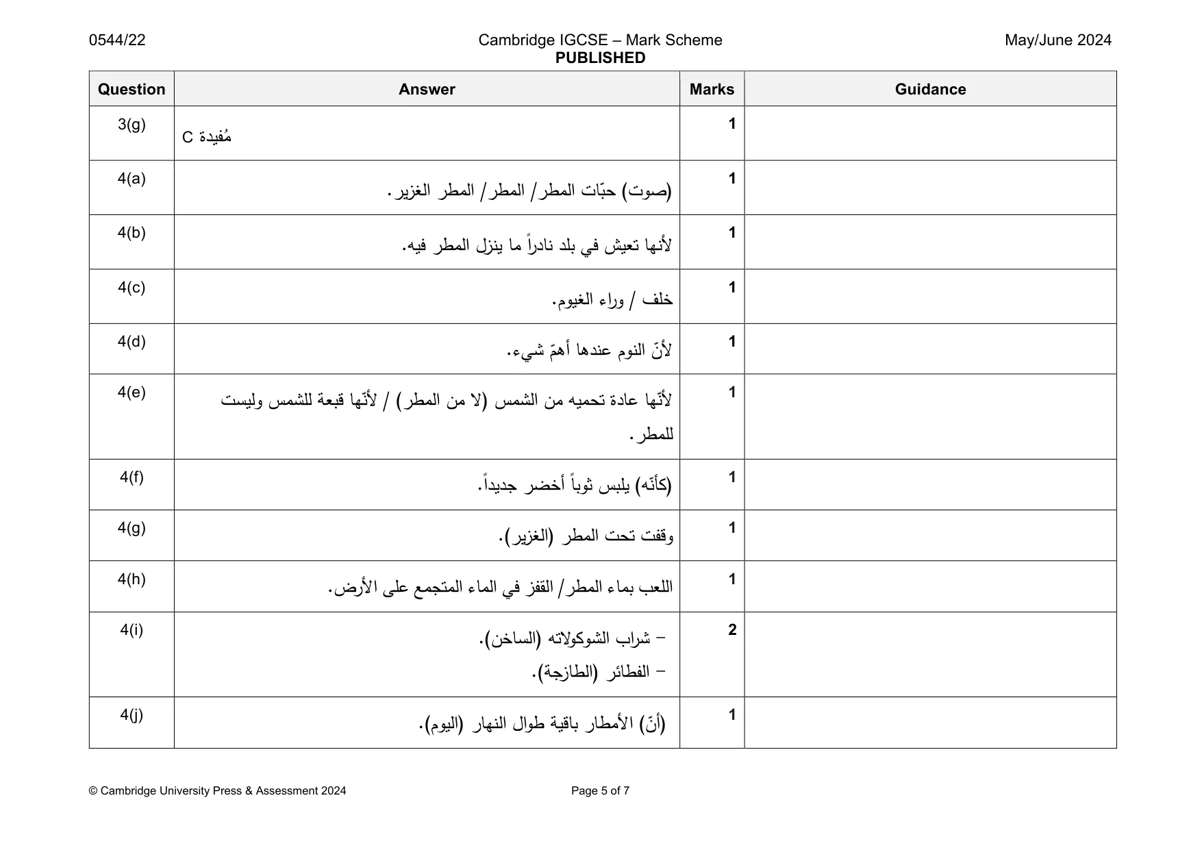 Mark scheme, page 5 of 7
