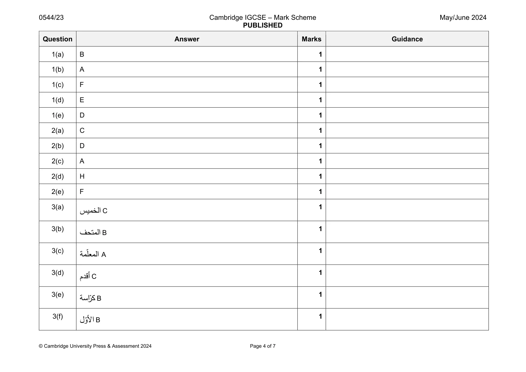 Mark scheme, page 4 of 7