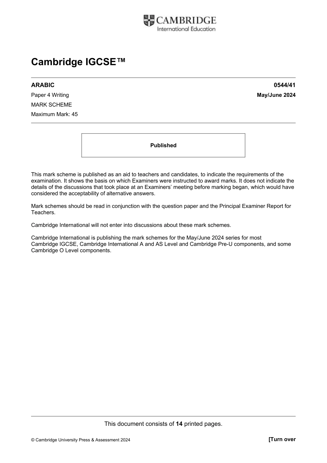 Mark scheme, page 1 of 14