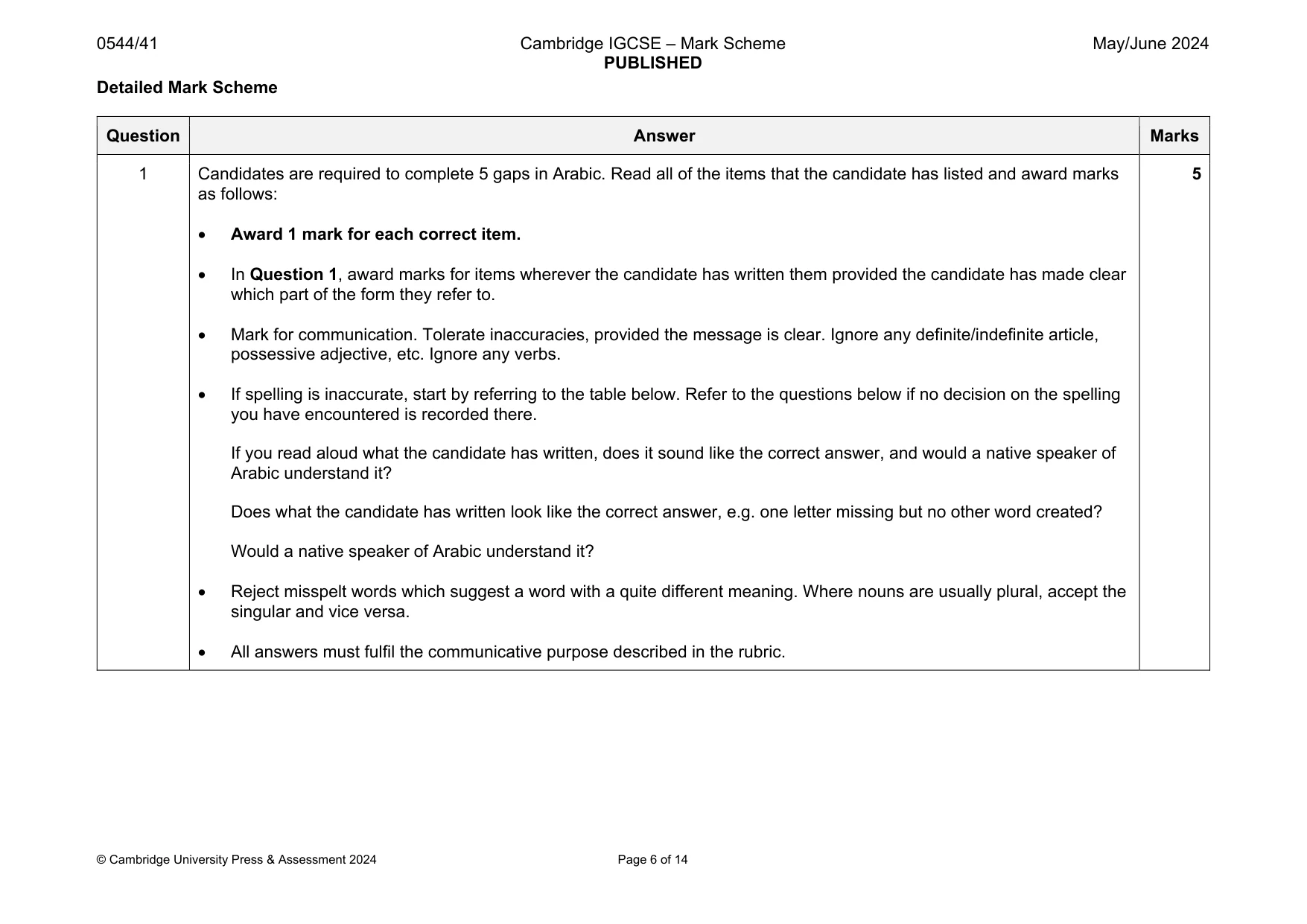Mark scheme, page 6 of 14
