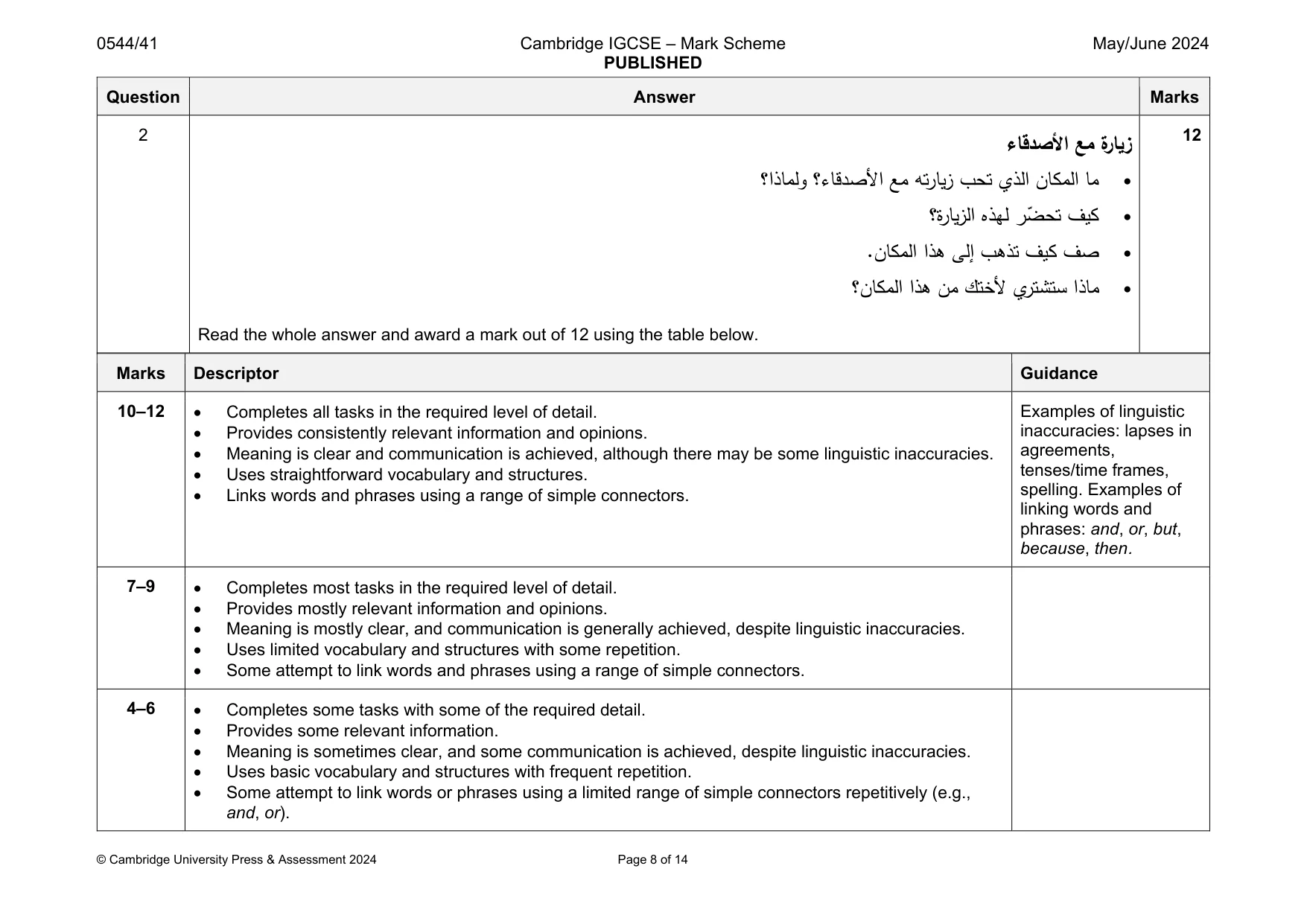 Mark scheme, page 8 of 14