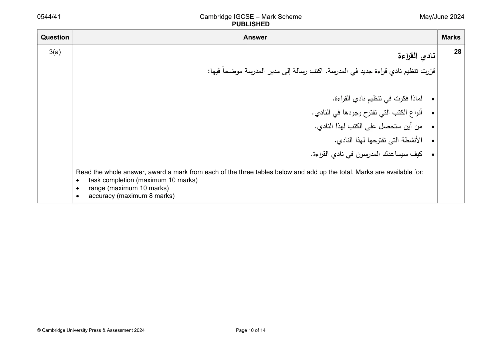 Mark scheme, page 10 of 14
