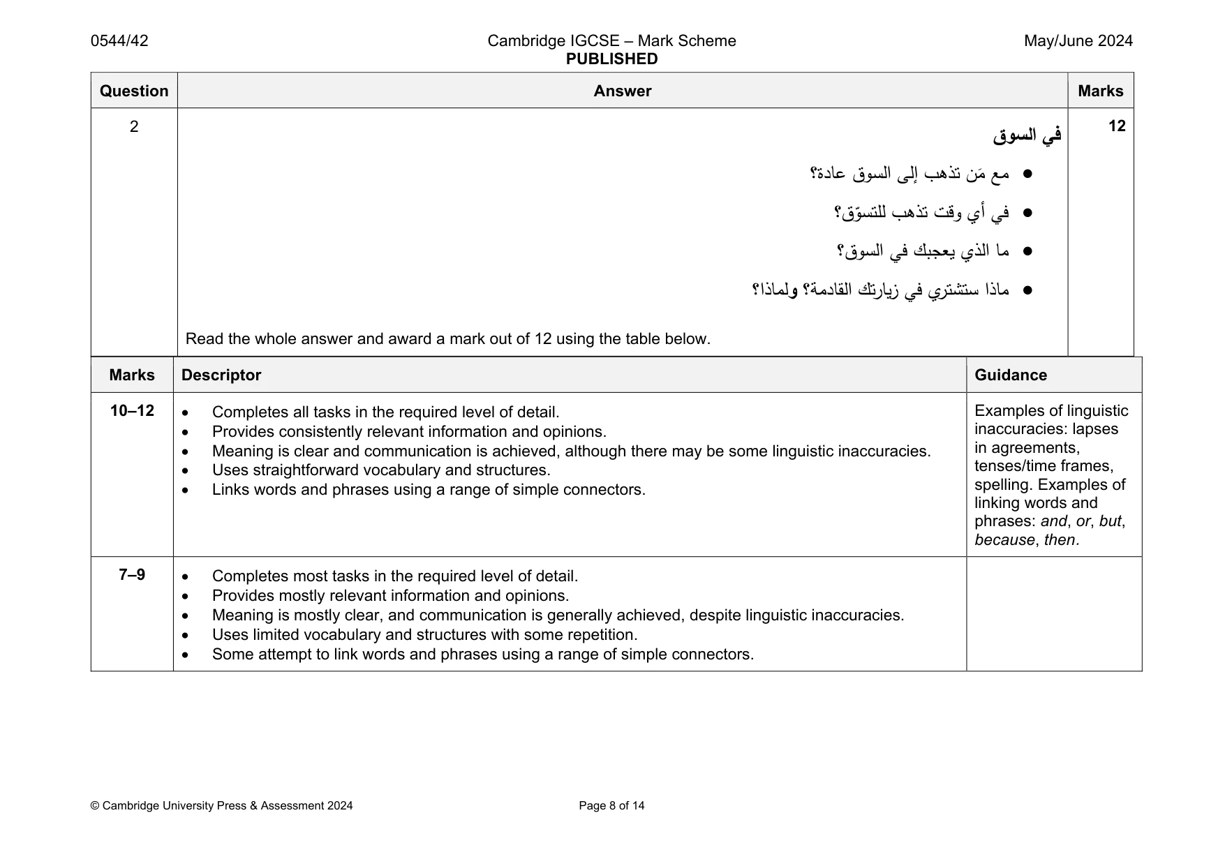 Mark scheme, page 8 of 14