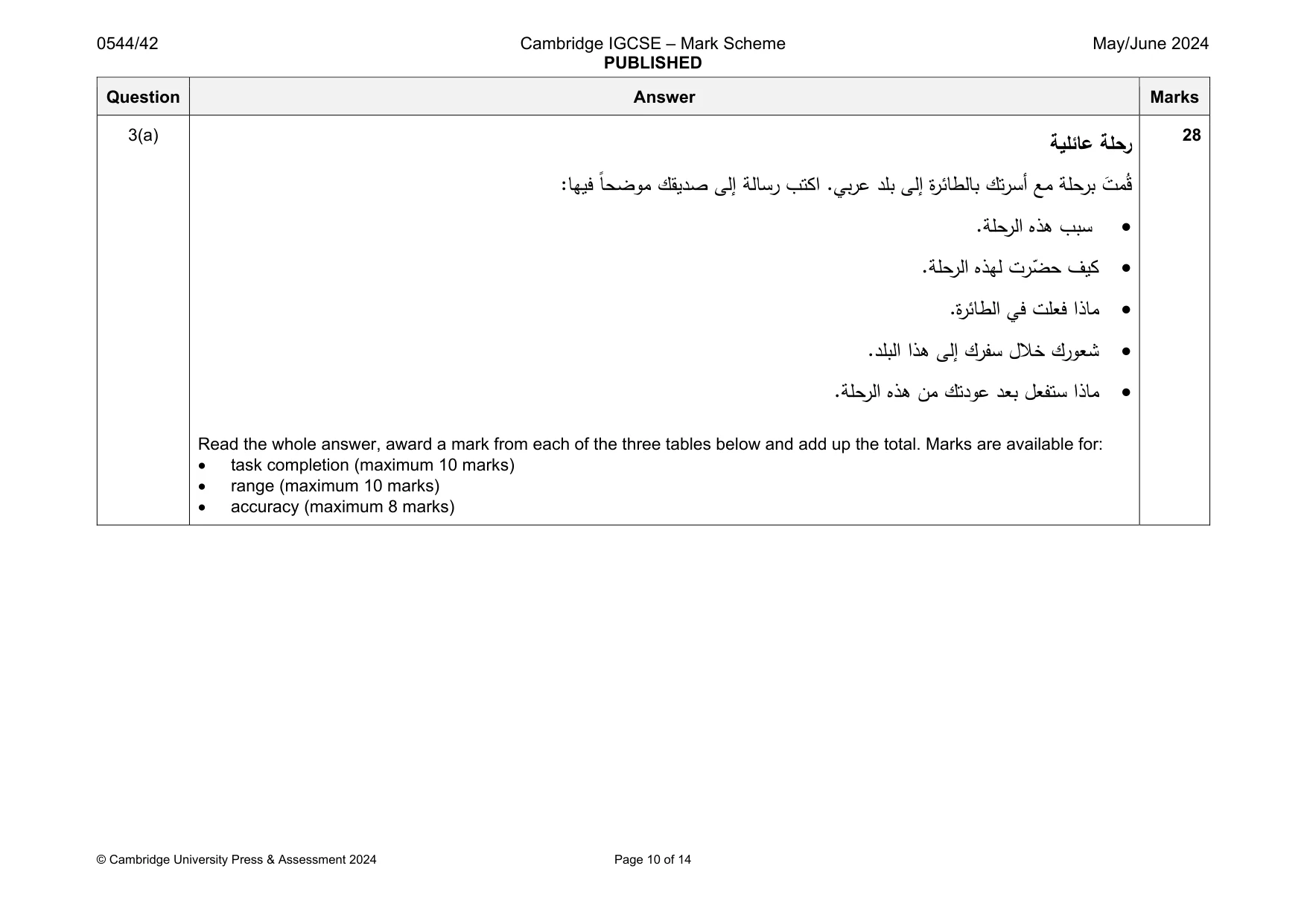 Mark scheme, page 10 of 14