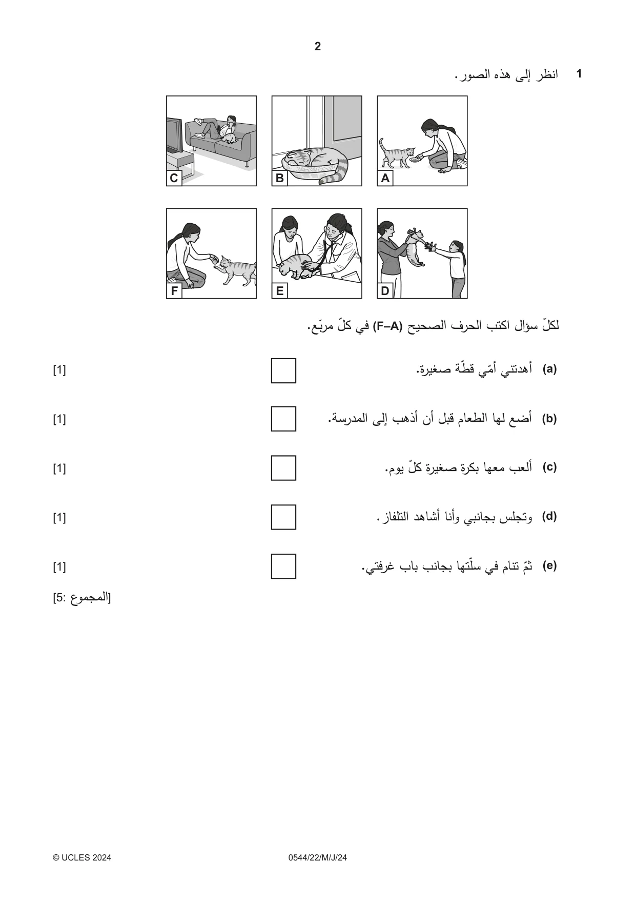 Cambridge IGCSE Arabic - Foreign Language 0544 2024 May/June Paper 2 · Variant 2 question paper, page 2 of 12