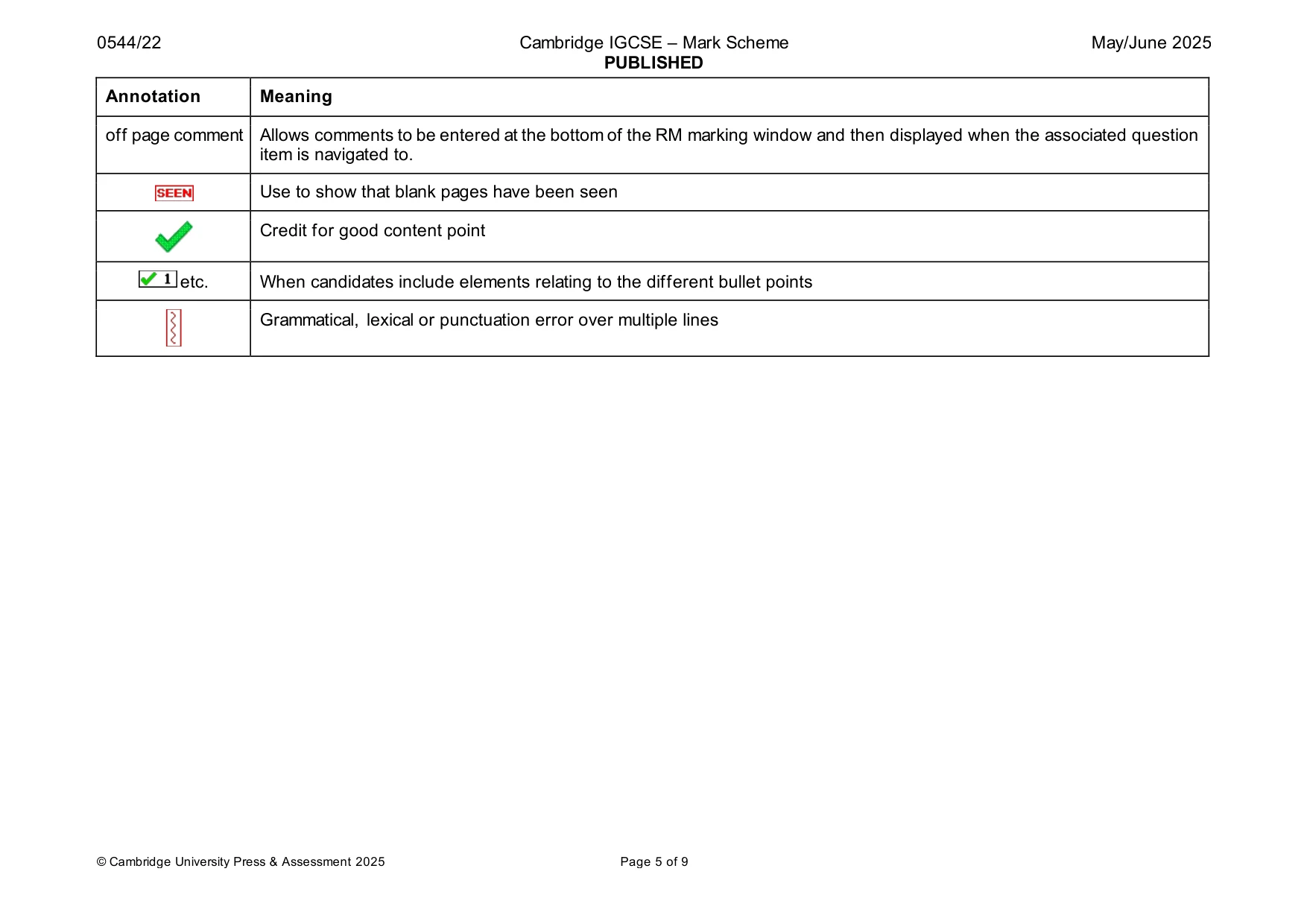 Mark scheme, page 5 of 9