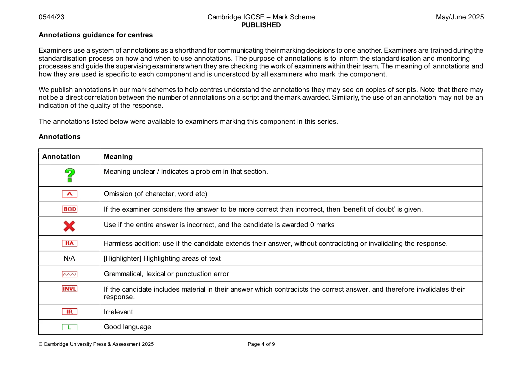 Mark scheme, page 4 of 9