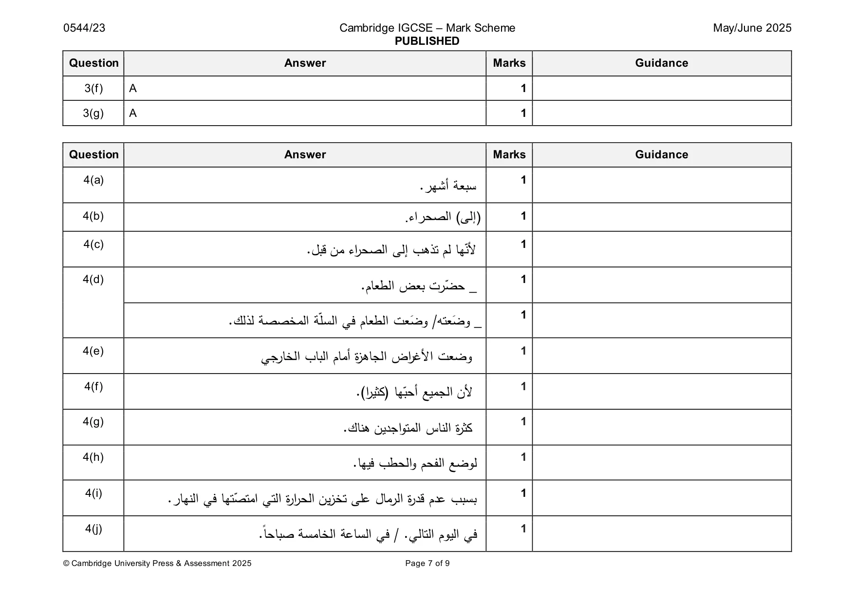 Mark scheme, page 7 of 9