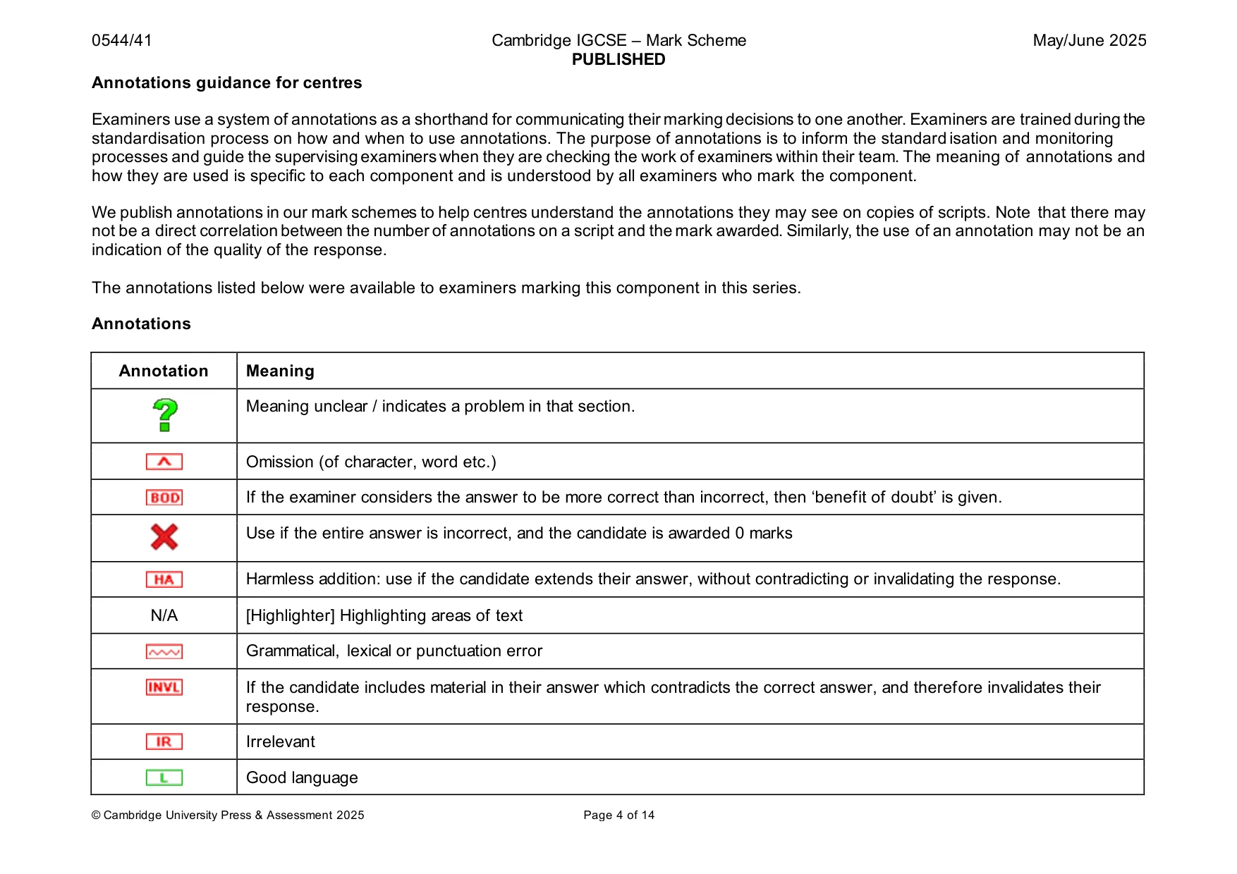 Mark scheme, page 4 of 14