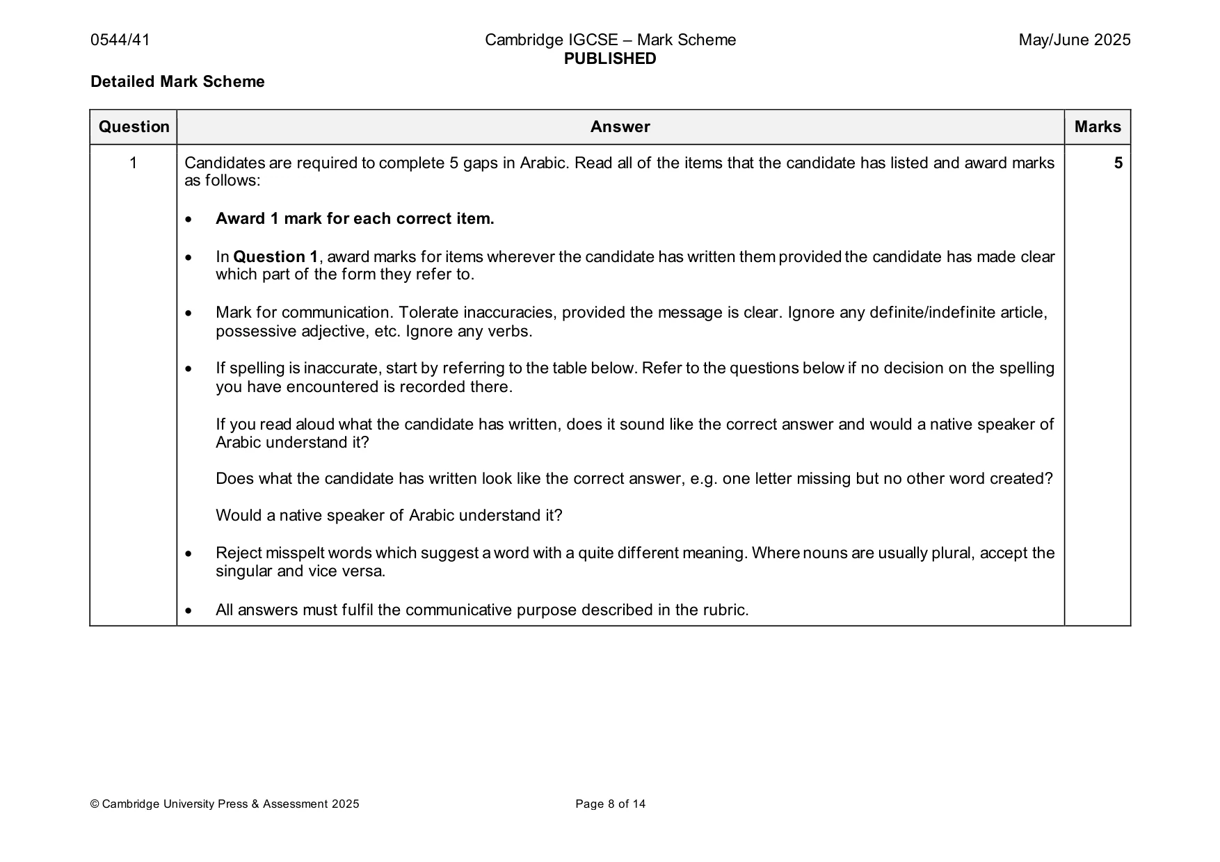 Mark scheme, page 8 of 14