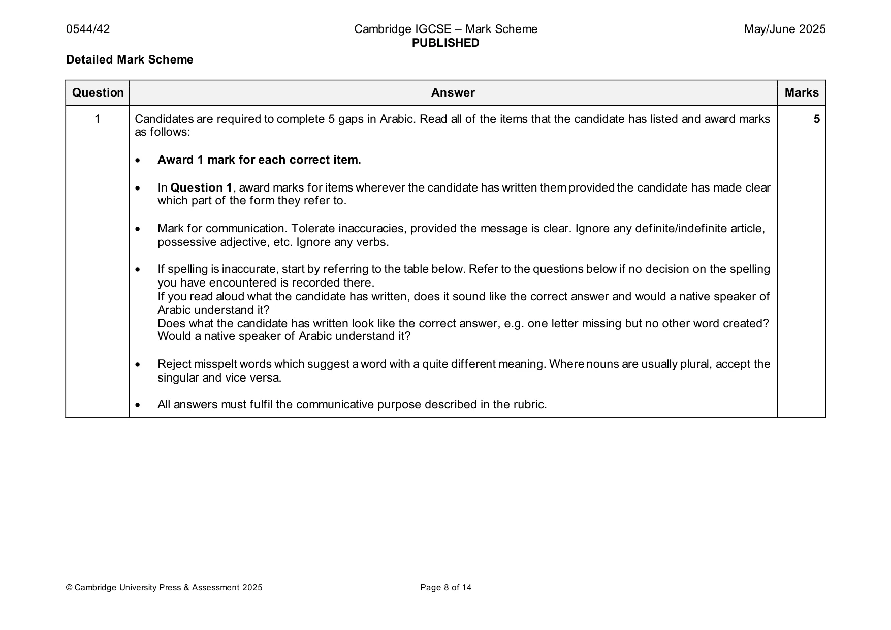 Mark scheme, page 8 of 14