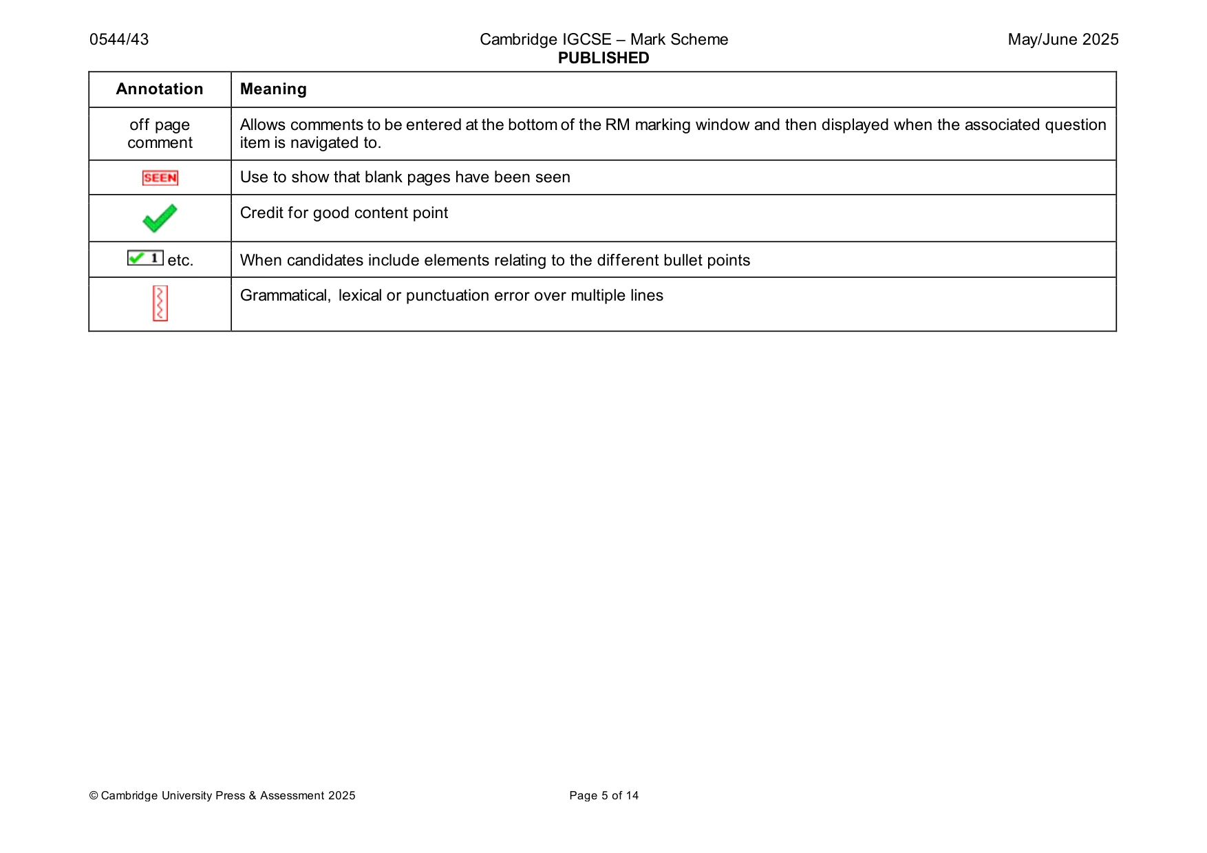 Mark scheme, page 5 of 14