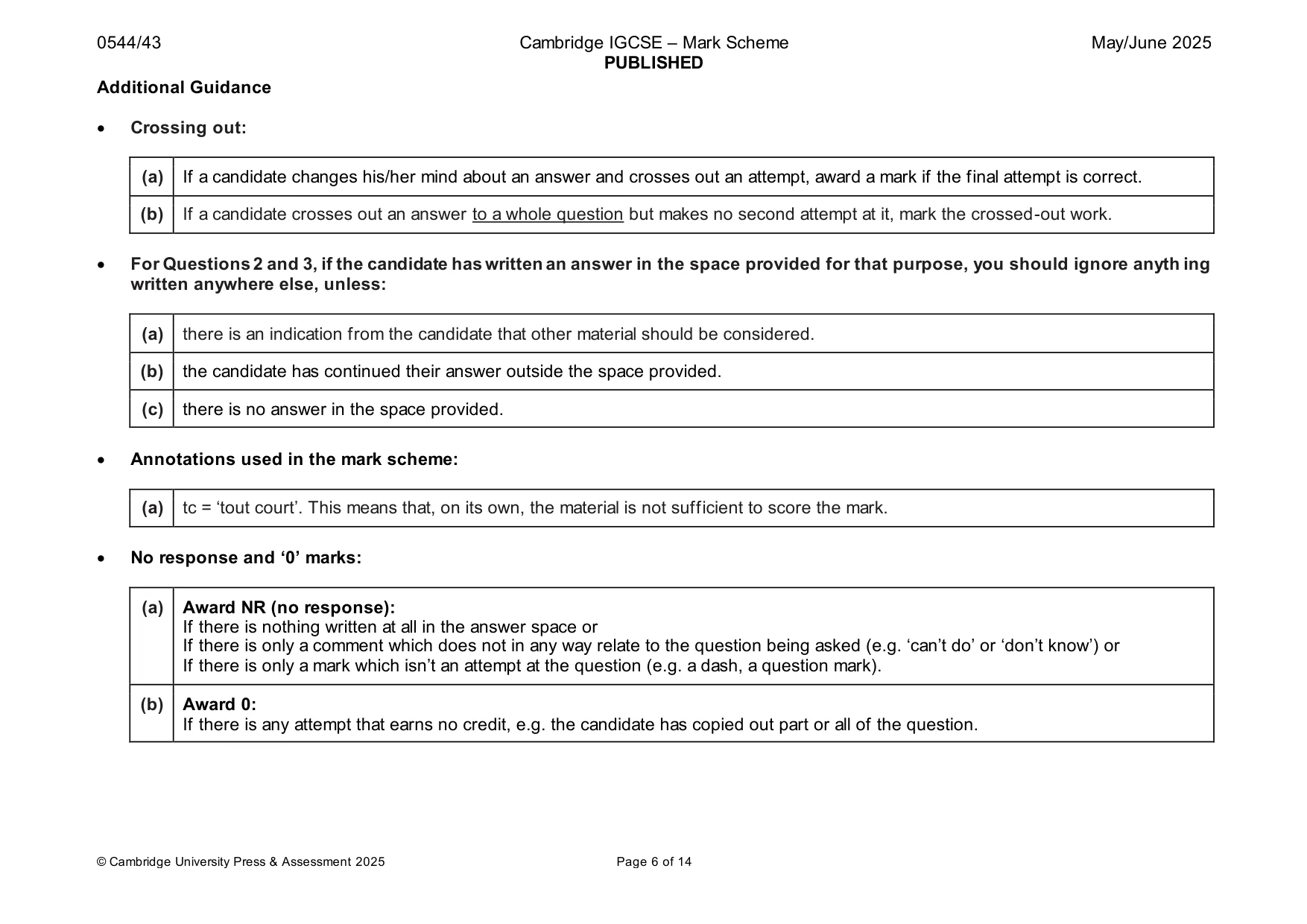 Mark scheme, page 6 of 14