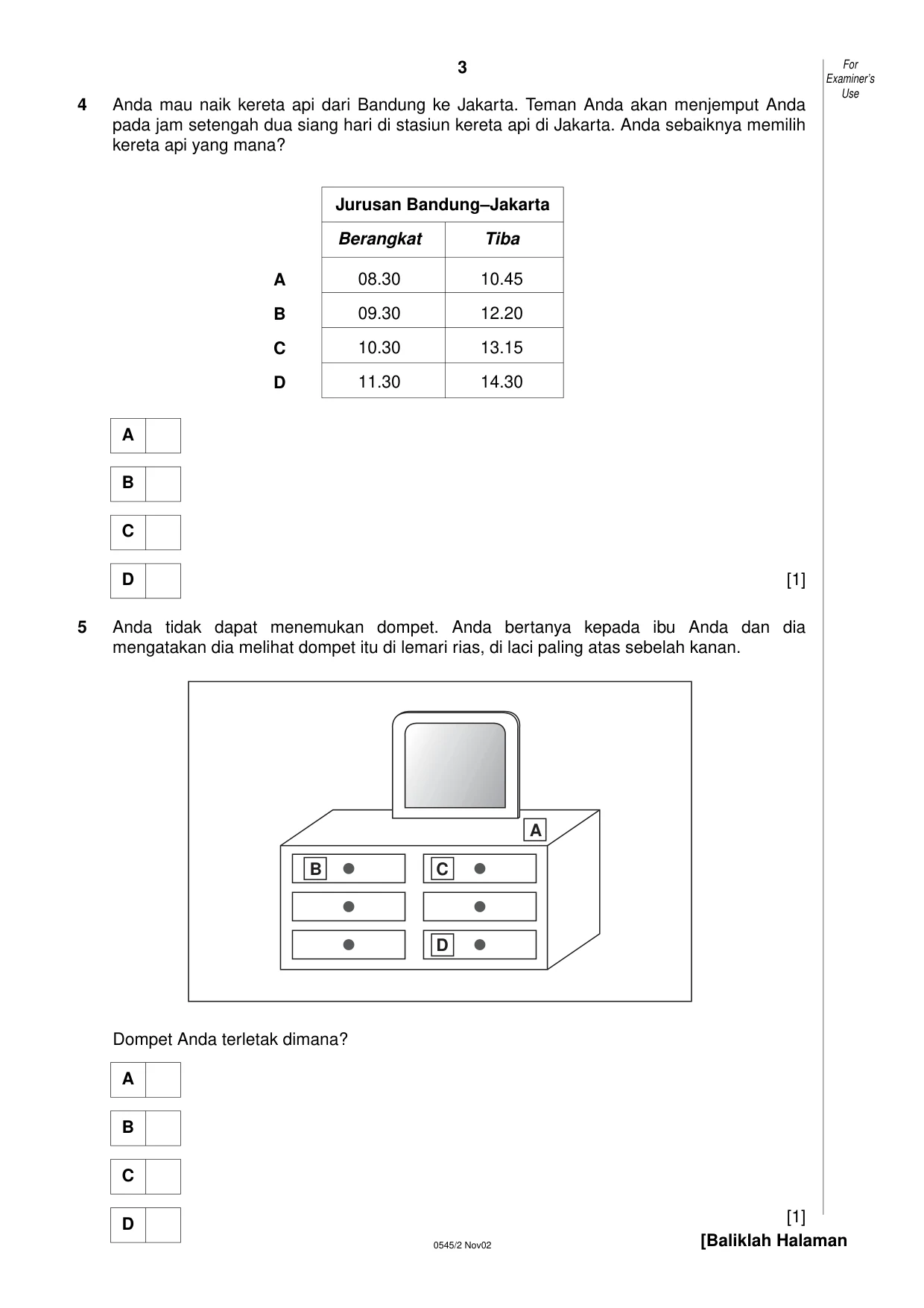 Cambridge IGCSE Indonesian - Foreign Language 0545 2002 Oct/Nov Paper 2 · Variant 1 question paper, page 3 of 20