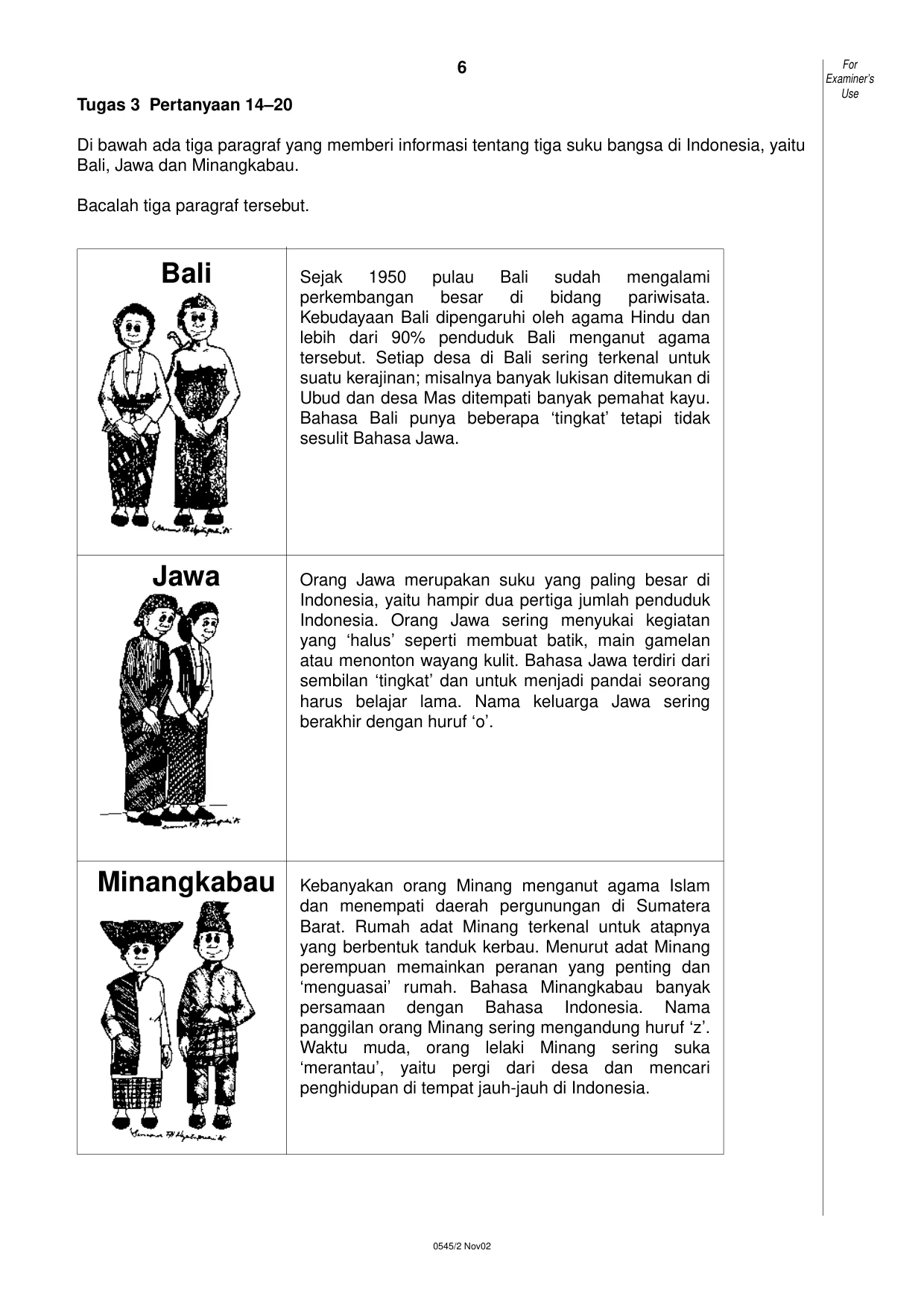 Cambridge IGCSE Indonesian - Foreign Language 0545 2002 Oct/Nov Paper 2 · Variant 1 question paper, page 6 of 20