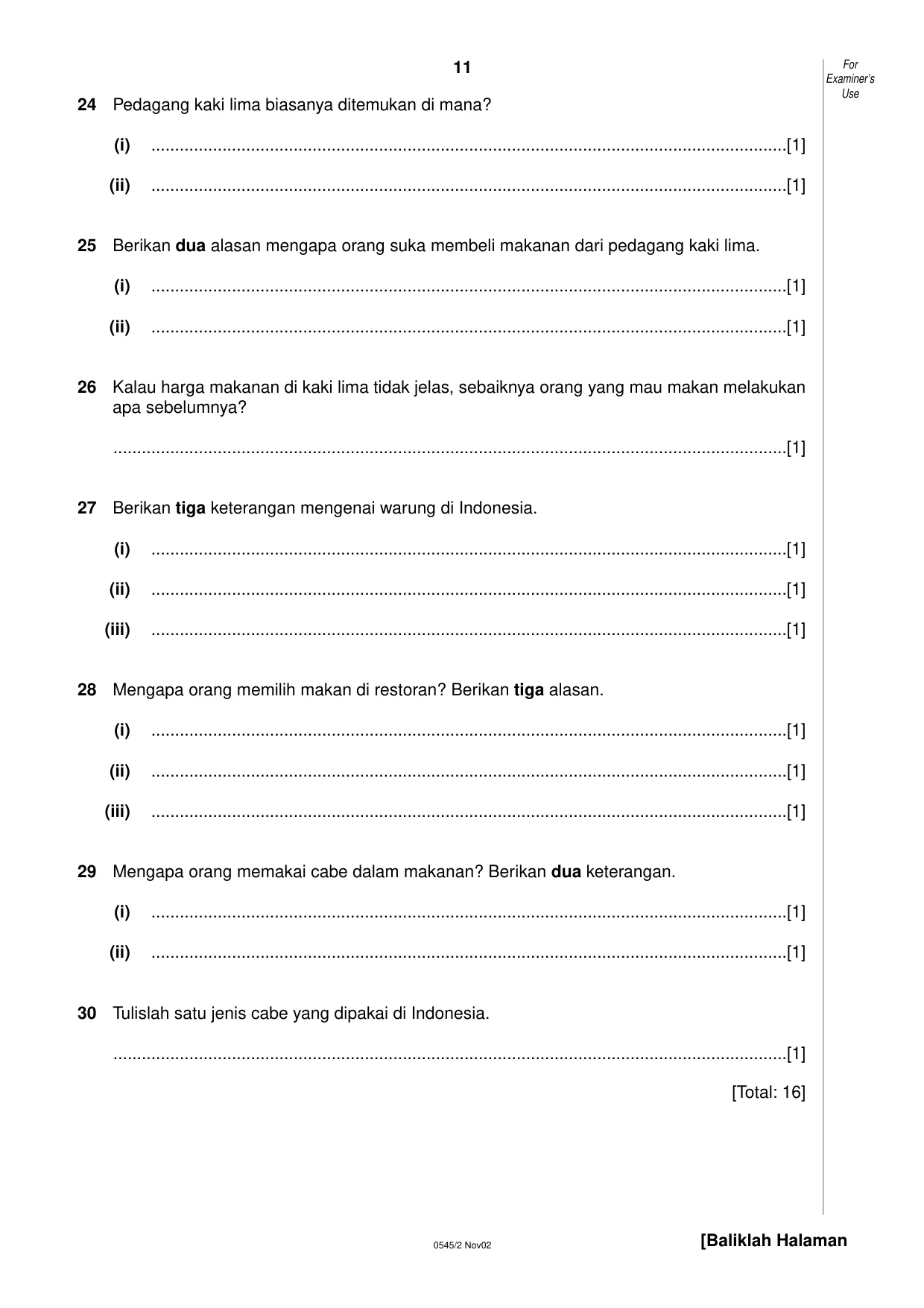 Cambridge IGCSE Indonesian - Foreign Language 0545 2002 Oct/Nov Paper 2 · Variant 1 question paper, page 11 of 20