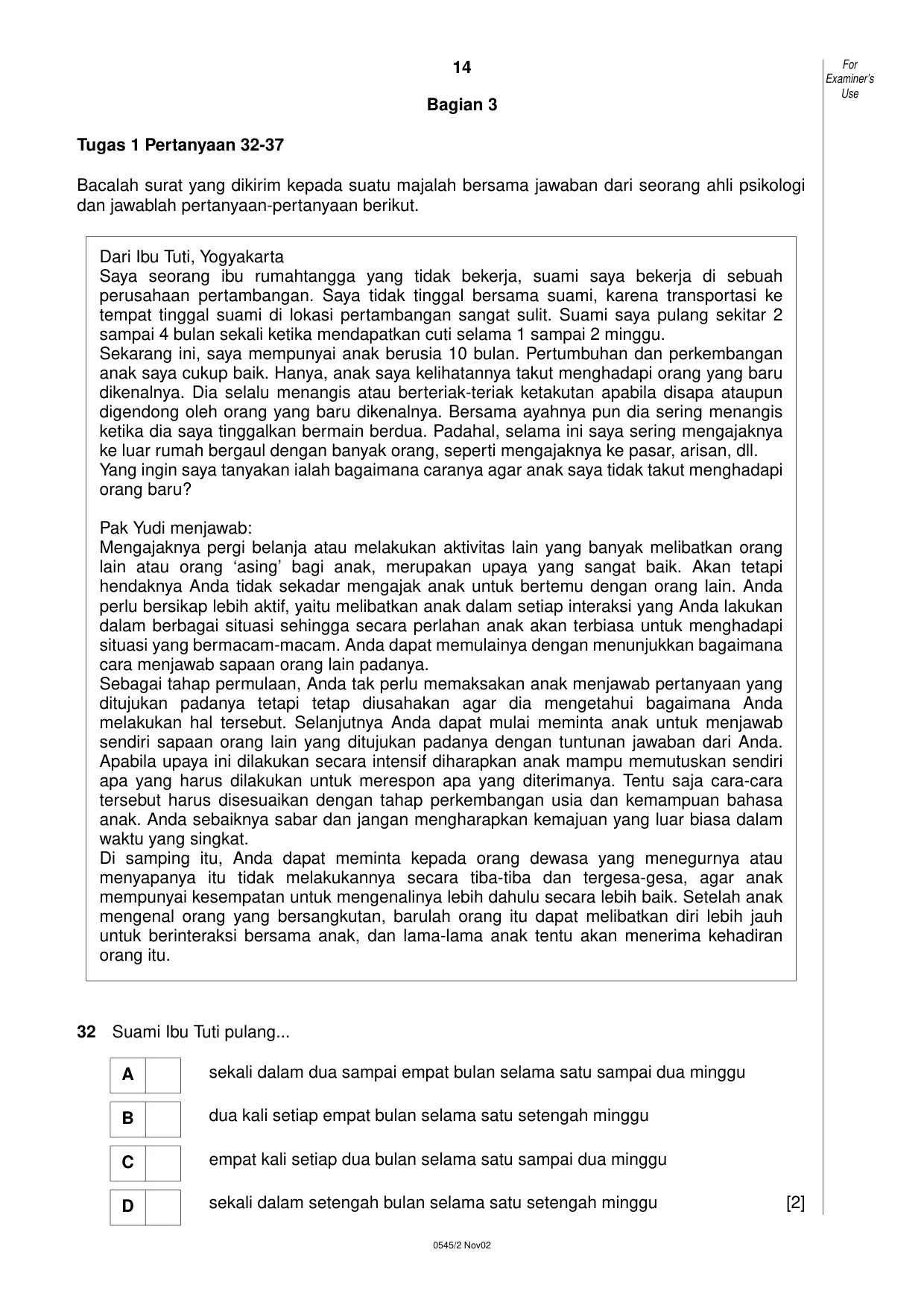 Cambridge IGCSE Indonesian - Foreign Language 0545 2002 Oct/Nov Paper 2 · Variant 1 question paper, page 14 of 20