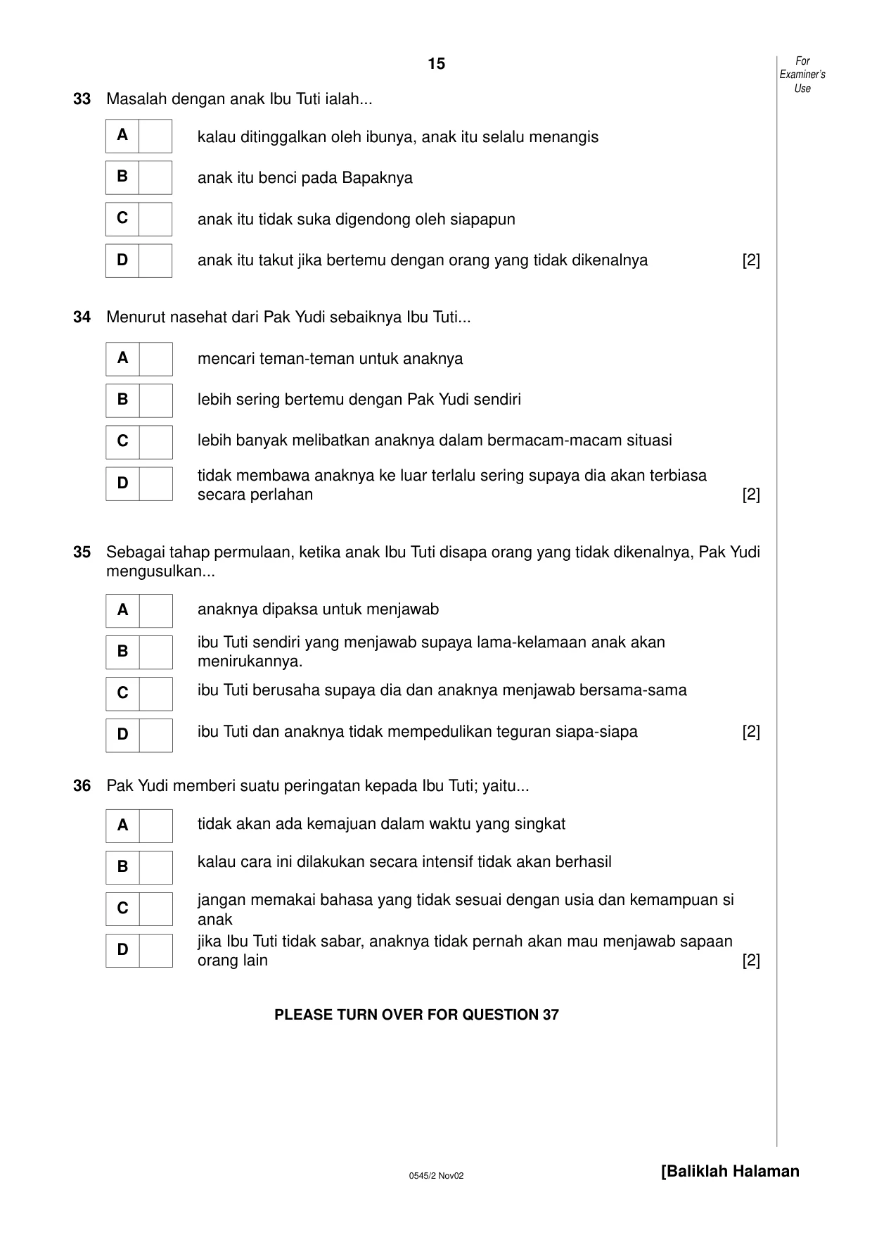 Cambridge IGCSE Indonesian - Foreign Language 0545 2002 Oct/Nov Paper 2 · Variant 1 question paper, page 15 of 20