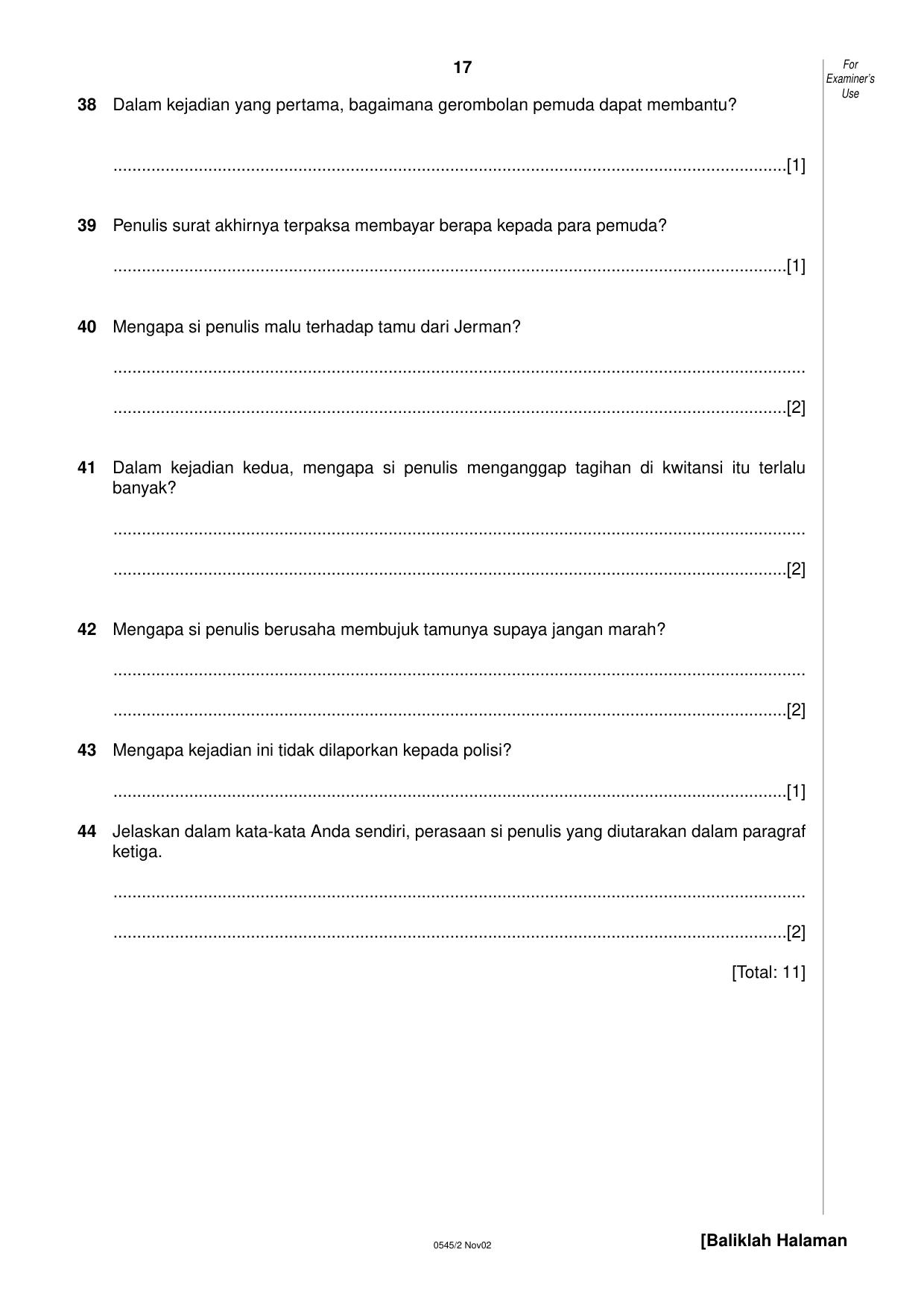 Cambridge IGCSE Indonesian - Foreign Language 0545 2002 Oct/Nov Paper 2 · Variant 1 question paper, page 17 of 20