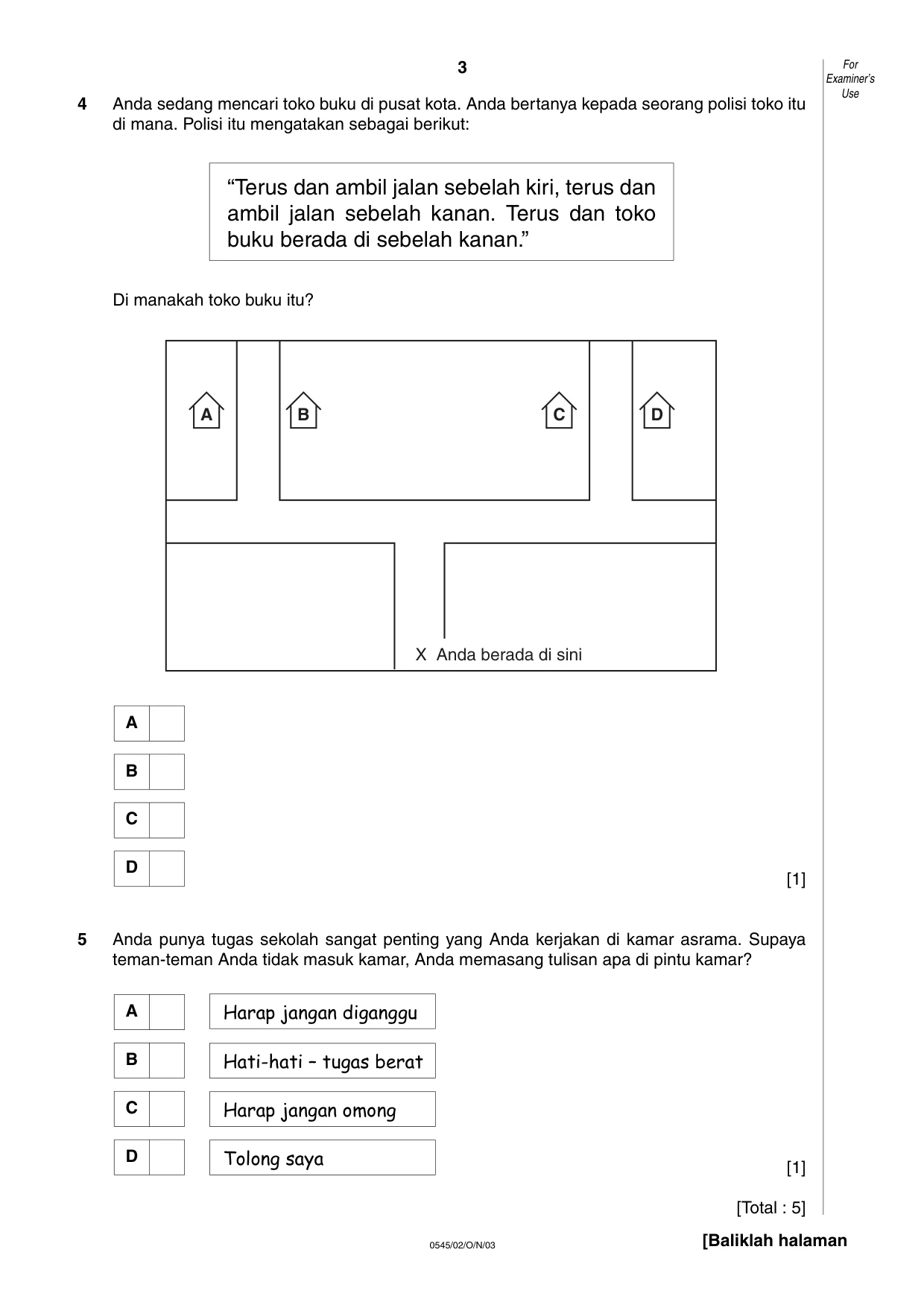 Cambridge IGCSE Indonesian - Foreign Language 0545 2003 Oct/Nov Paper 2 · Variant 1 question paper, page 3 of 16