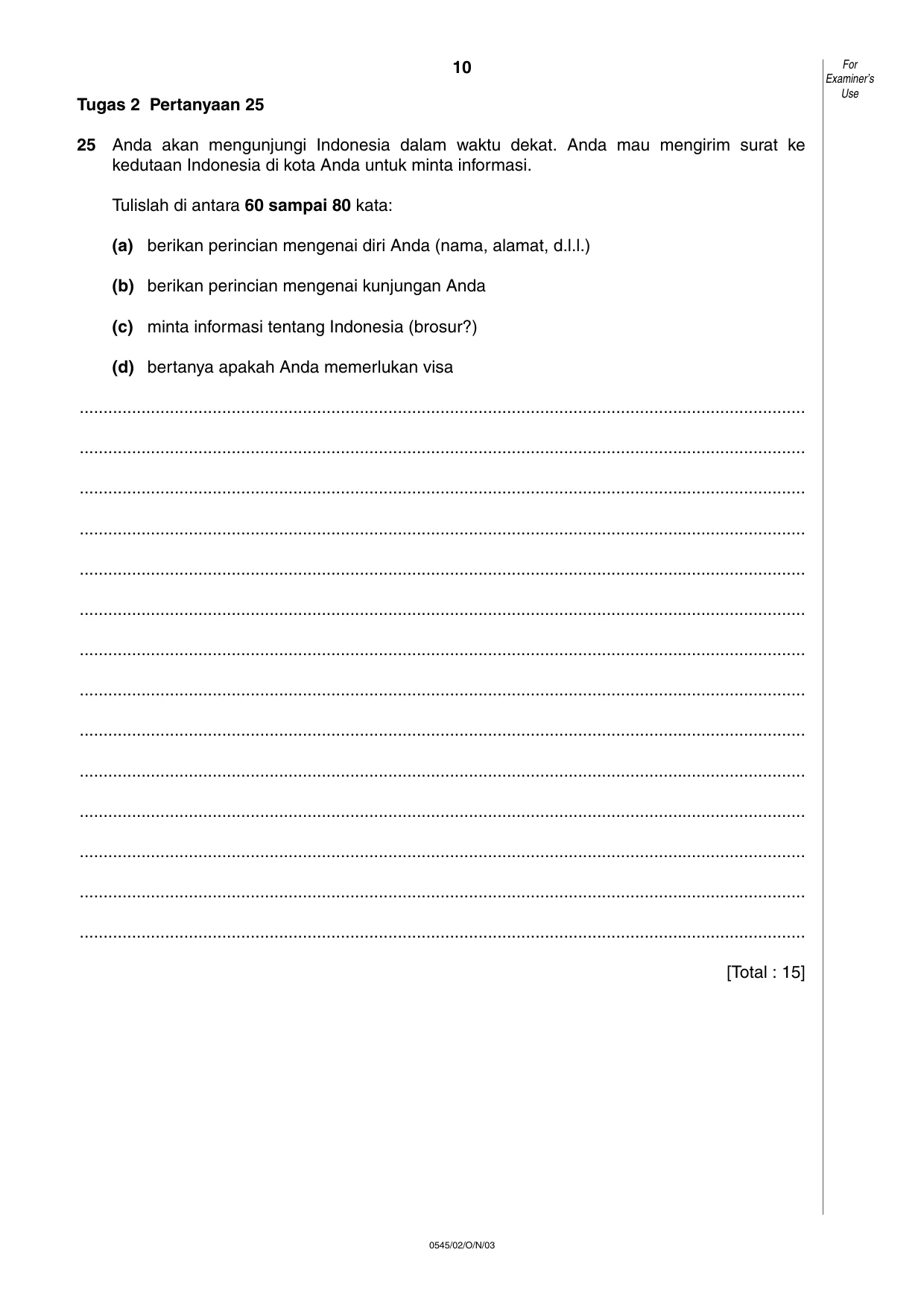 Cambridge IGCSE Indonesian - Foreign Language 0545 2003 Oct/Nov Paper 2 · Variant 1 question paper, page 10 of 16