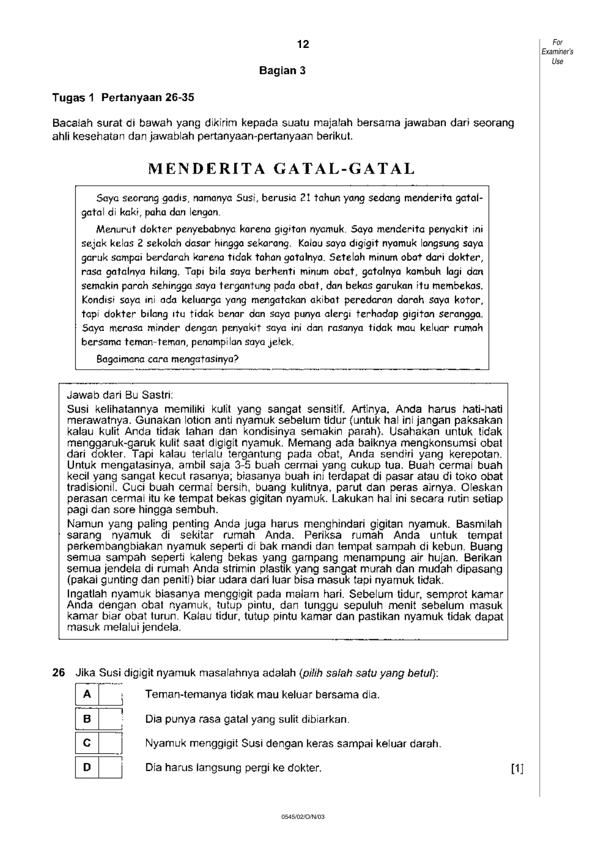 Cambridge IGCSE Indonesian - Foreign Language 0545 2003 Oct/Nov Paper 2 · Variant 1 question paper, page 12 of 16