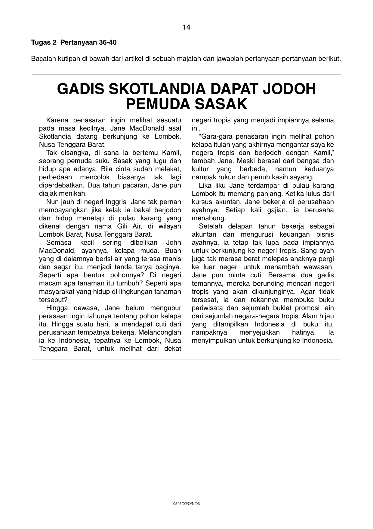 Cambridge IGCSE Indonesian - Foreign Language 0545 2003 Oct/Nov Paper 2 · Variant 1 question paper, page 14 of 16