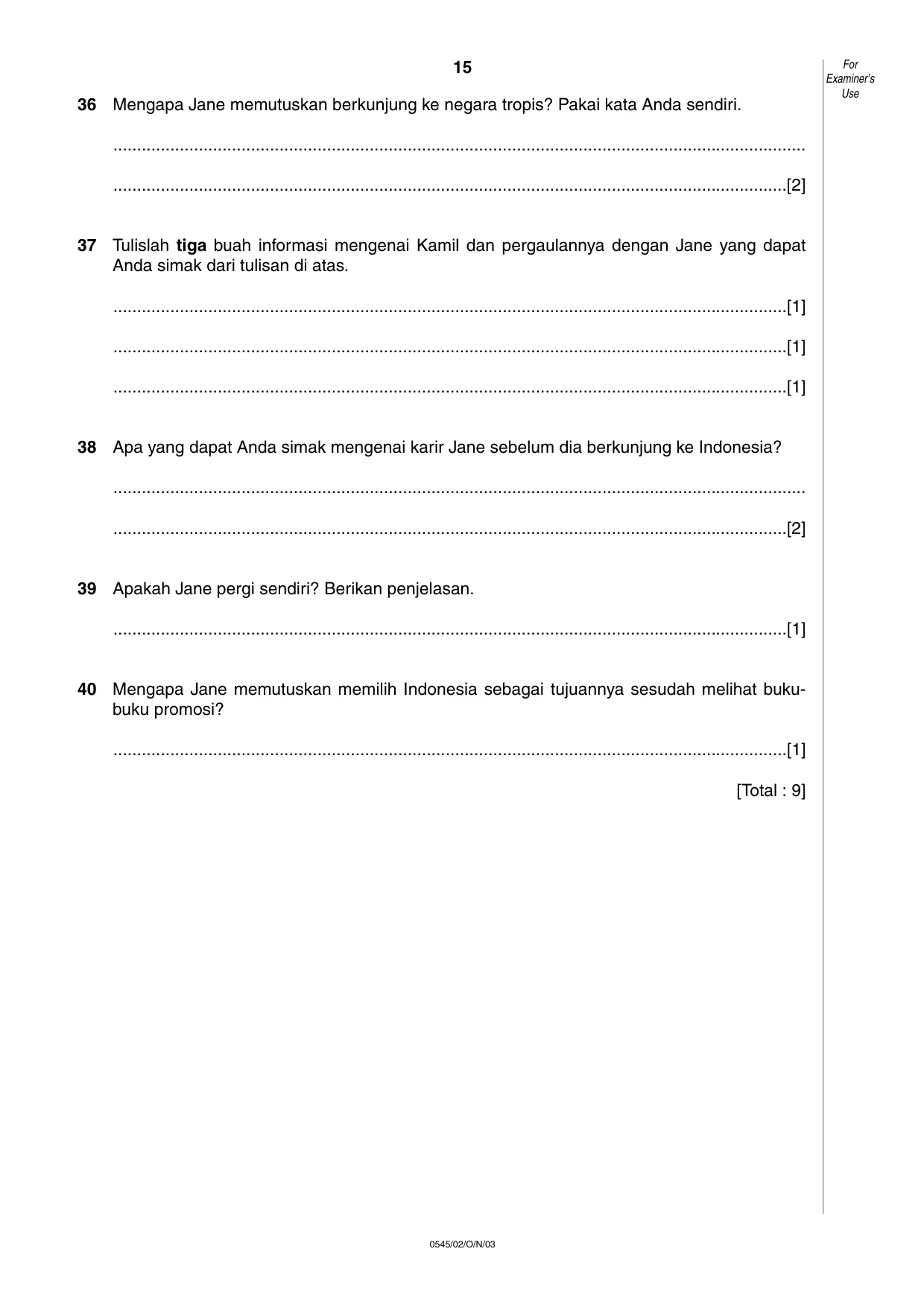 Cambridge IGCSE Indonesian - Foreign Language 0545 2003 Oct/Nov Paper 2 · Variant 1 question paper, page 15 of 16
