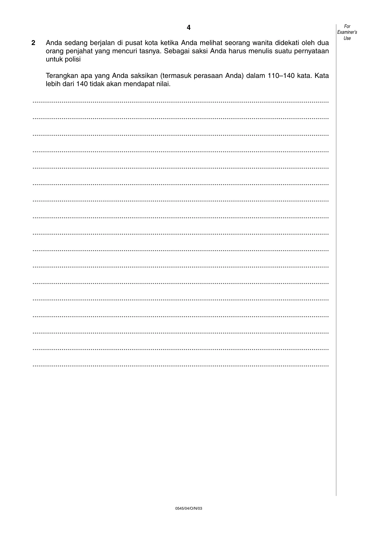 Cambridge IGCSE Indonesian - Foreign Language 0545 2003 Oct/Nov Paper 4 · Variant 1 question paper, page 4 of 4