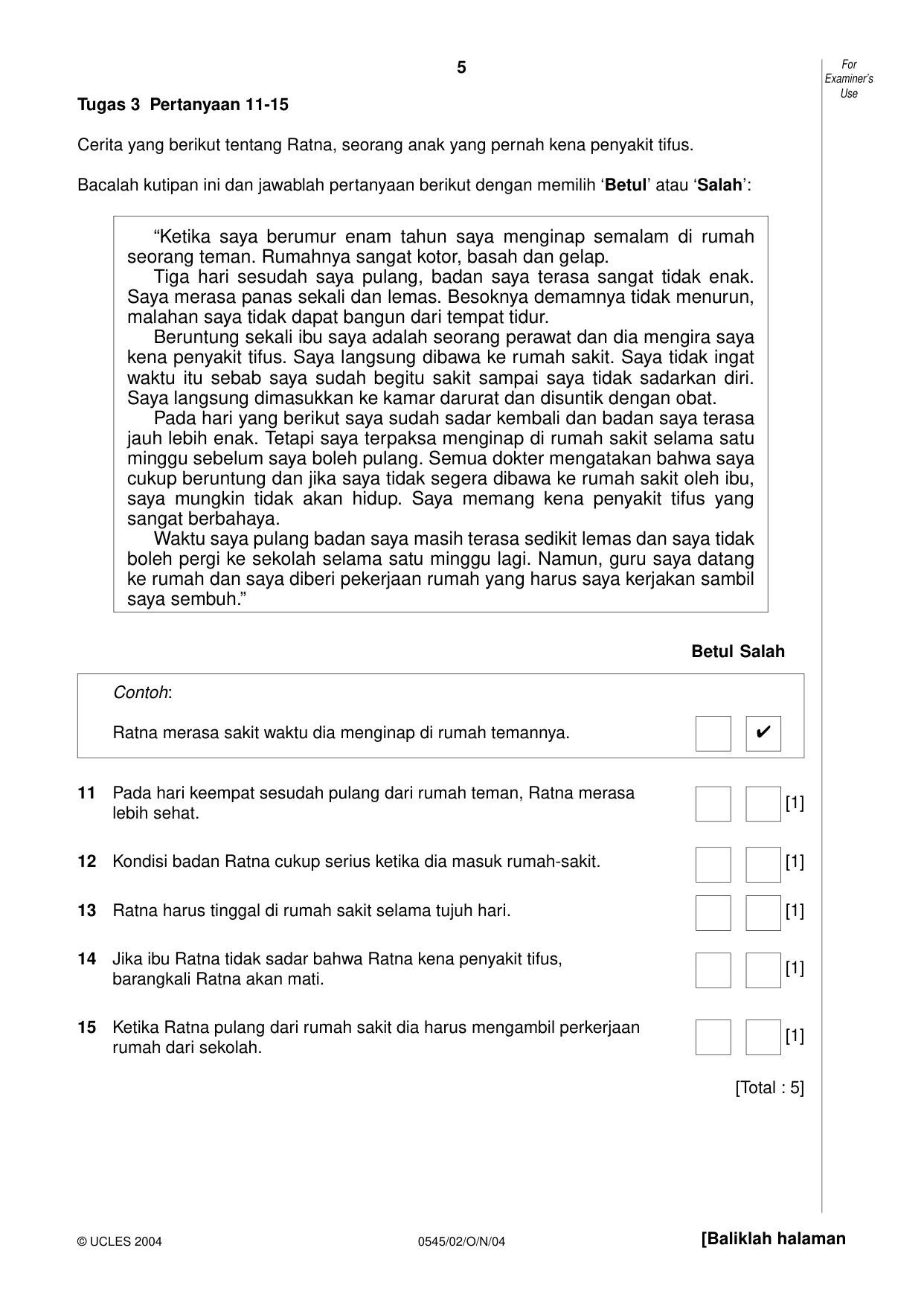 Cambridge IGCSE Indonesian - Foreign Language 0545 2004 Oct/Nov Paper 2 · Variant 1 question paper, page 5 of 16