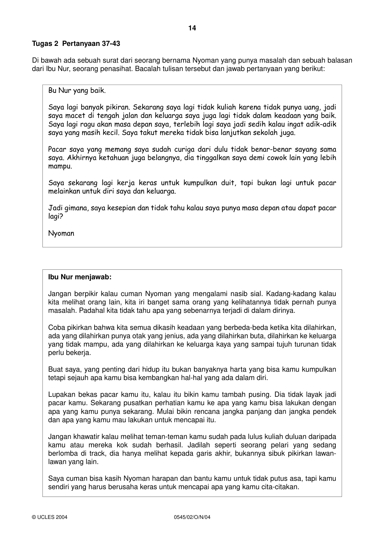 Cambridge IGCSE Indonesian - Foreign Language 0545 2004 Oct/Nov Paper 2 · Variant 1 question paper, page 14 of 16