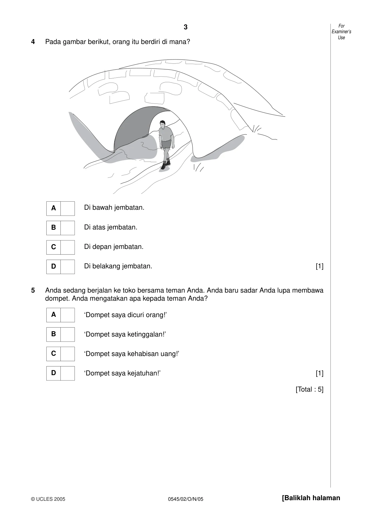Cambridge IGCSE Indonesian - Foreign Language 0545 2005 Oct/Nov Paper 2 · Variant 1 question paper, page 3 of 16