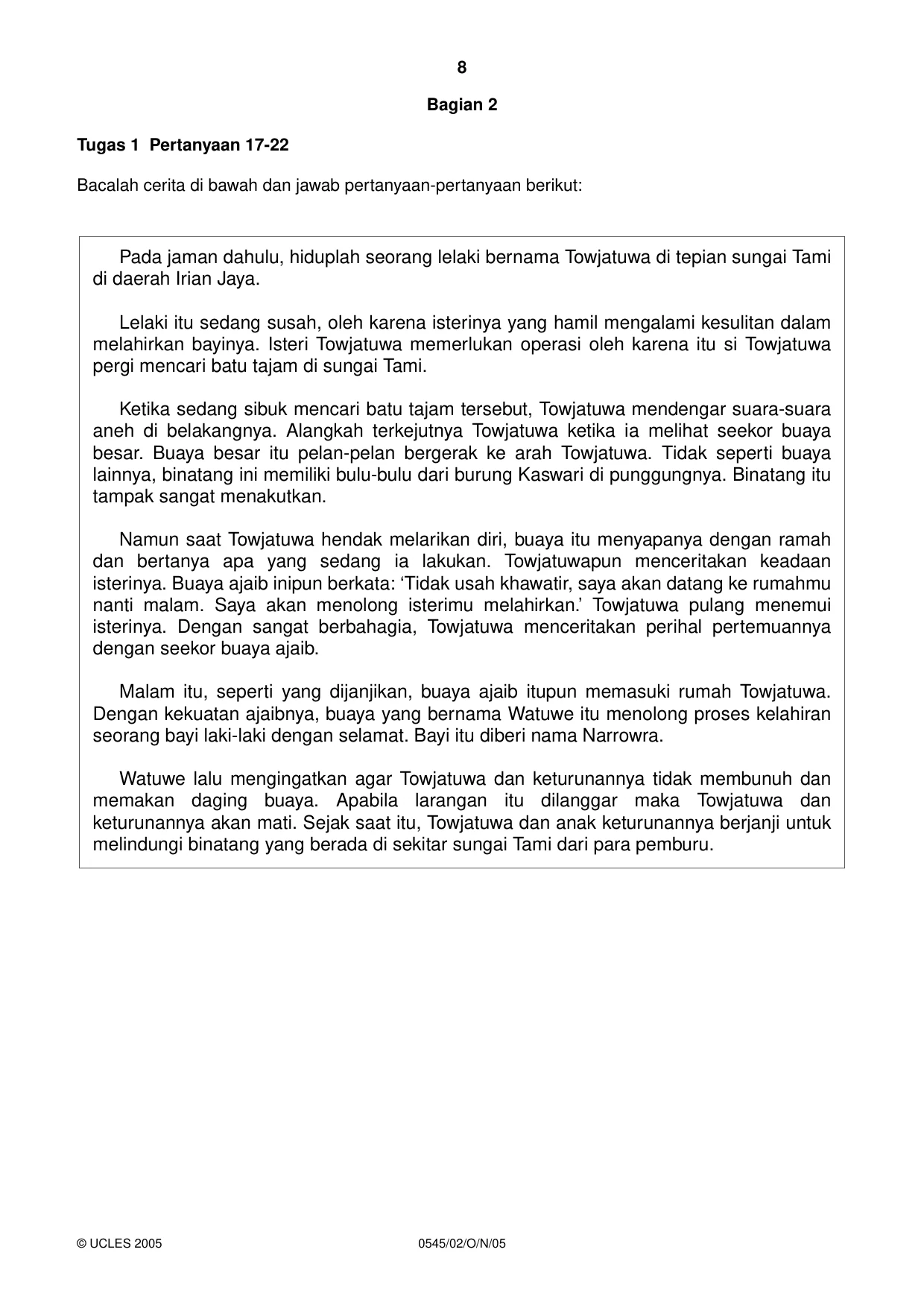 Cambridge IGCSE Indonesian - Foreign Language 0545 2005 Oct/Nov Paper 2 · Variant 1 question paper, page 8 of 16