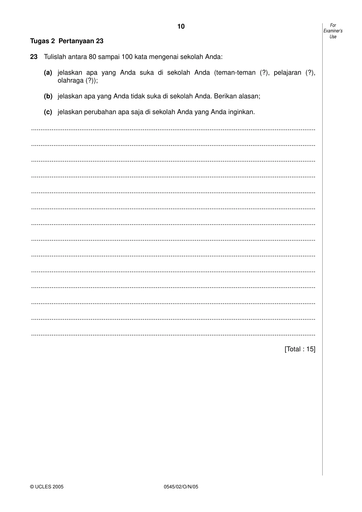 Cambridge IGCSE Indonesian - Foreign Language 0545 2005 Oct/Nov Paper 2 · Variant 1 question paper, page 10 of 16