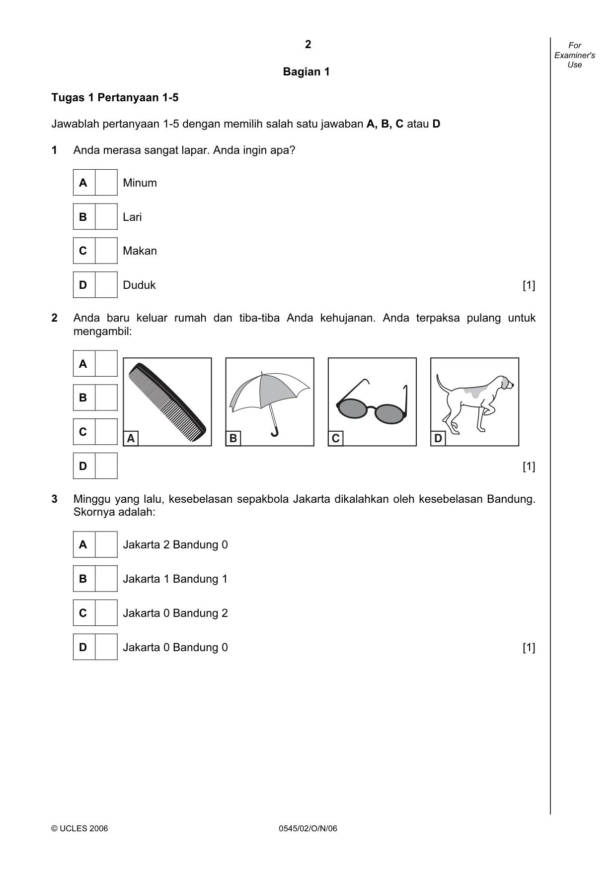 Cambridge IGCSE Indonesian - Foreign Language 0545 2006 Oct/Nov Paper 2 · Variant 1 question paper, page 2 of 16