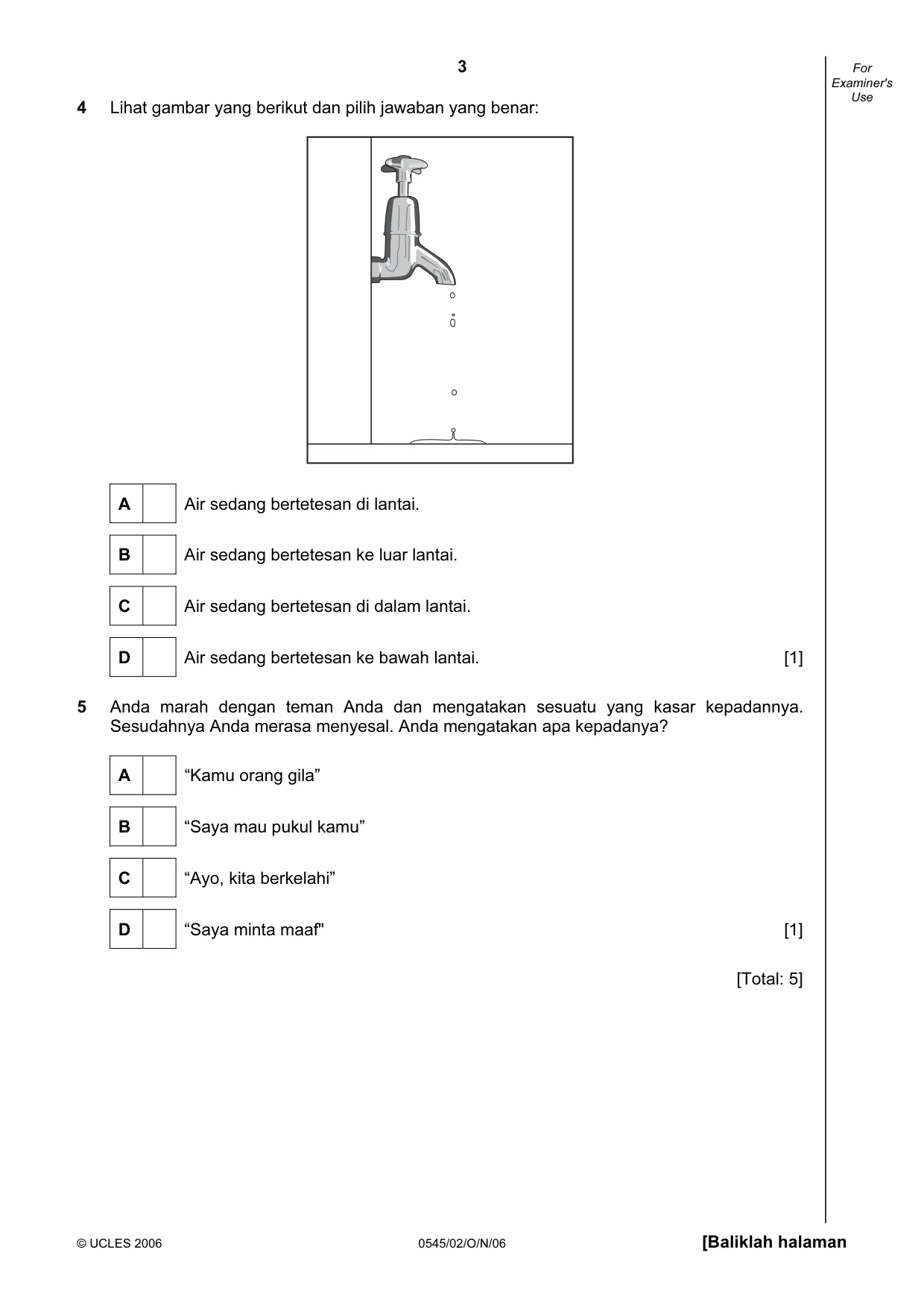 Cambridge IGCSE Indonesian - Foreign Language 0545 2006 Oct/Nov Paper 2 · Variant 1 question paper, page 3 of 16