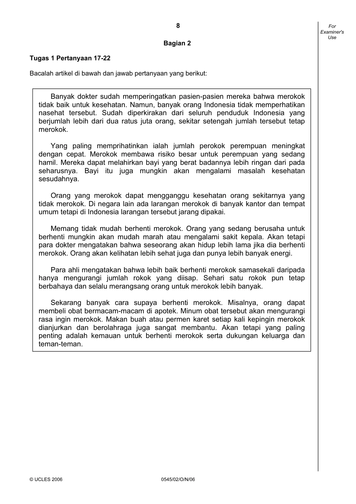 Cambridge IGCSE Indonesian - Foreign Language 0545 2006 Oct/Nov Paper 2 · Variant 1 question paper, page 8 of 16