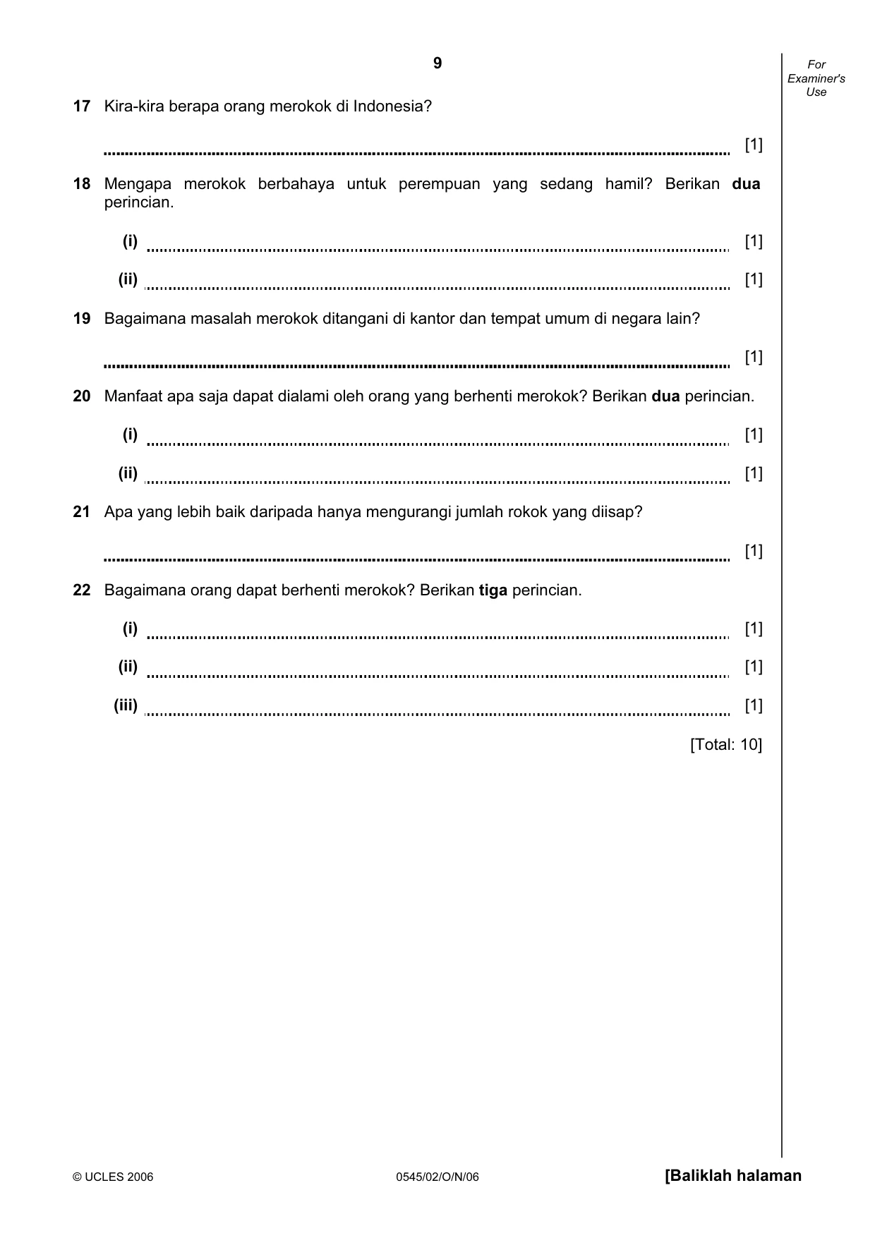 Cambridge IGCSE Indonesian - Foreign Language 0545 2006 Oct/Nov Paper 2 · Variant 1 question paper, page 9 of 16