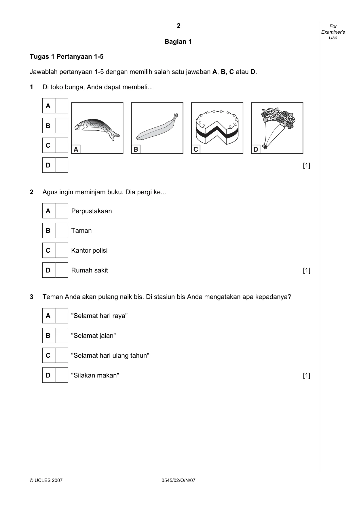 Cambridge IGCSE Indonesian - Foreign Language 0545 2007 Oct/Nov Paper 2 · Variant 1 question paper, page 2 of 16
