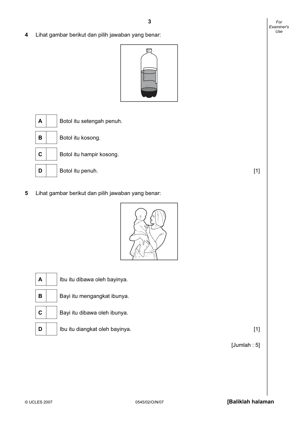 Cambridge IGCSE Indonesian - Foreign Language 0545 2007 Oct/Nov Paper 2 · Variant 1 question paper, page 3 of 16