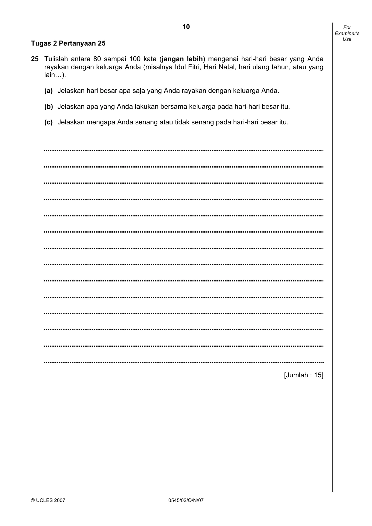 Cambridge IGCSE Indonesian - Foreign Language 0545 2007 Oct/Nov Paper 2 · Variant 1 question paper, page 10 of 16