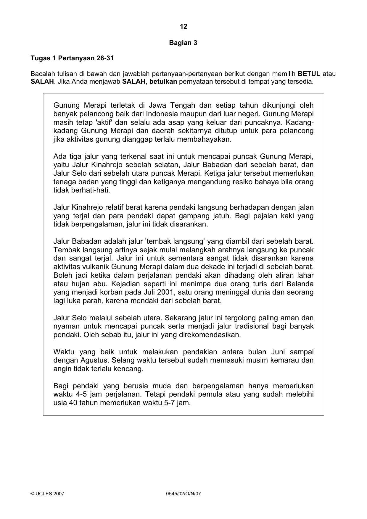 Cambridge IGCSE Indonesian - Foreign Language 0545 2007 Oct/Nov Paper 2 · Variant 1 question paper, page 12 of 16