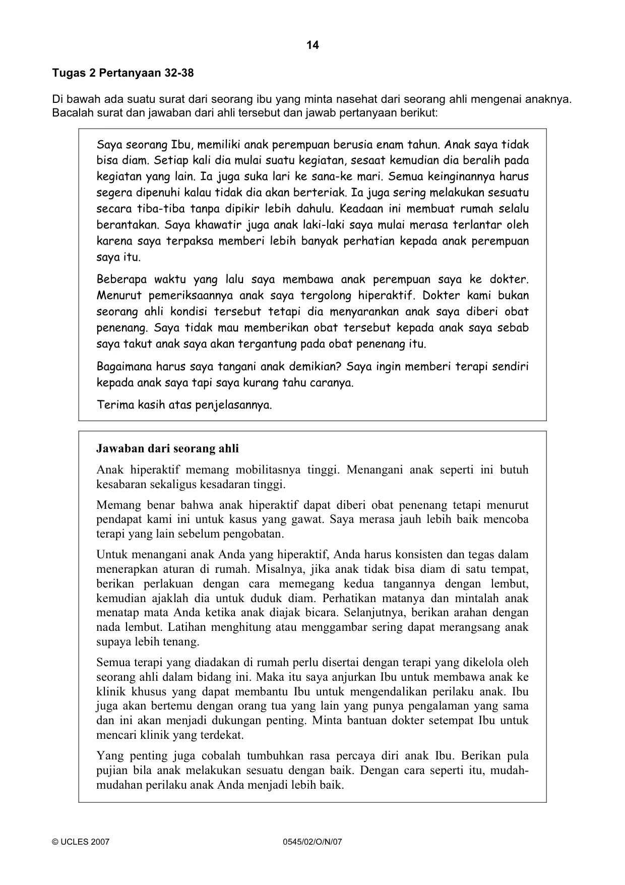 Cambridge IGCSE Indonesian - Foreign Language 0545 2007 Oct/Nov Paper 2 · Variant 1 question paper, page 14 of 16
