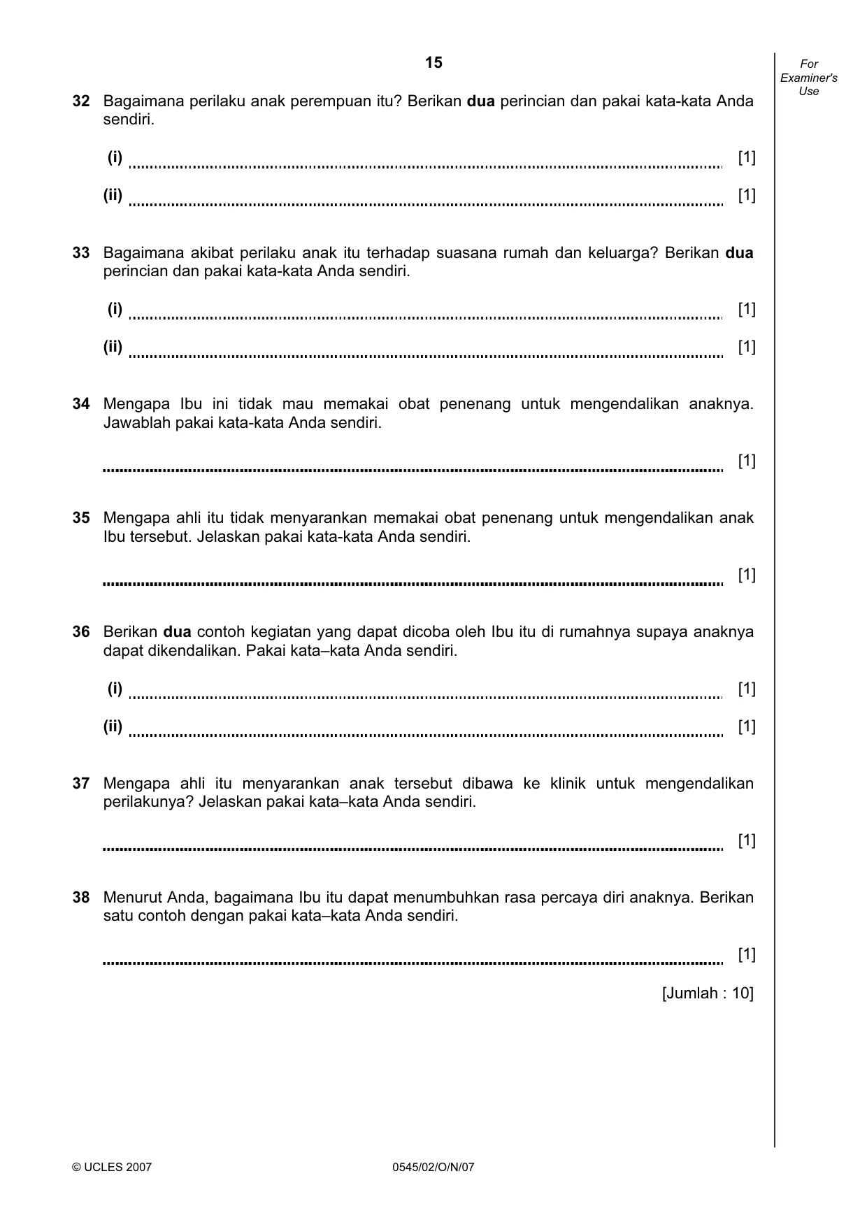 Cambridge IGCSE Indonesian - Foreign Language 0545 2007 Oct/Nov Paper 2 · Variant 1 question paper, page 15 of 16
