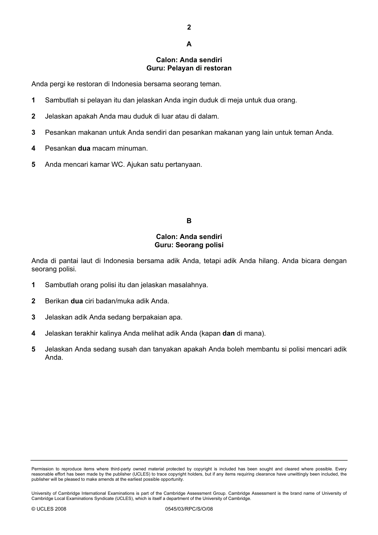 Cambridge IGCSE Indonesian - Foreign Language 0545 2008 Oct/Nov Paper 3 · Variant 0 question paper, page 4 of 18