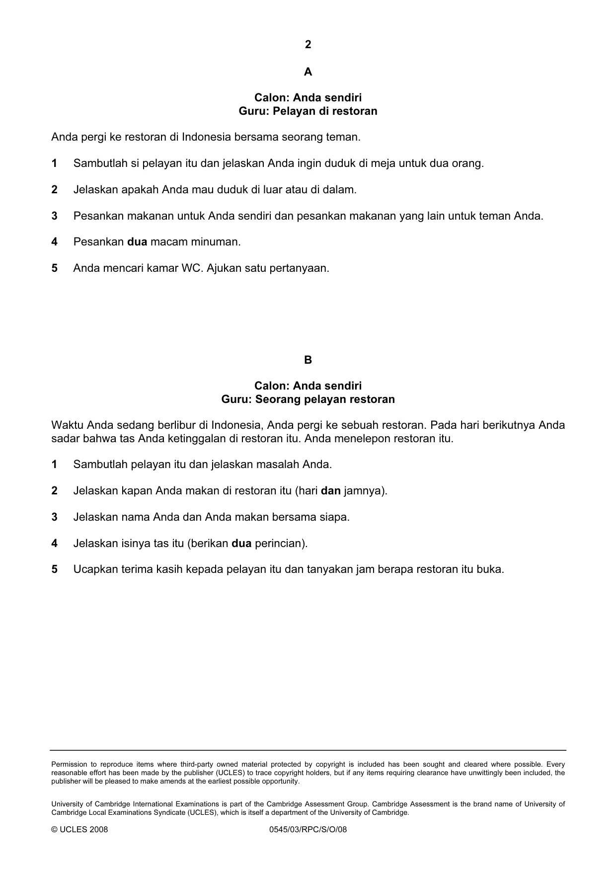 Cambridge IGCSE Indonesian - Foreign Language 0545 2008 Oct/Nov Paper 3 · Variant 0 question paper, page 6 of 18